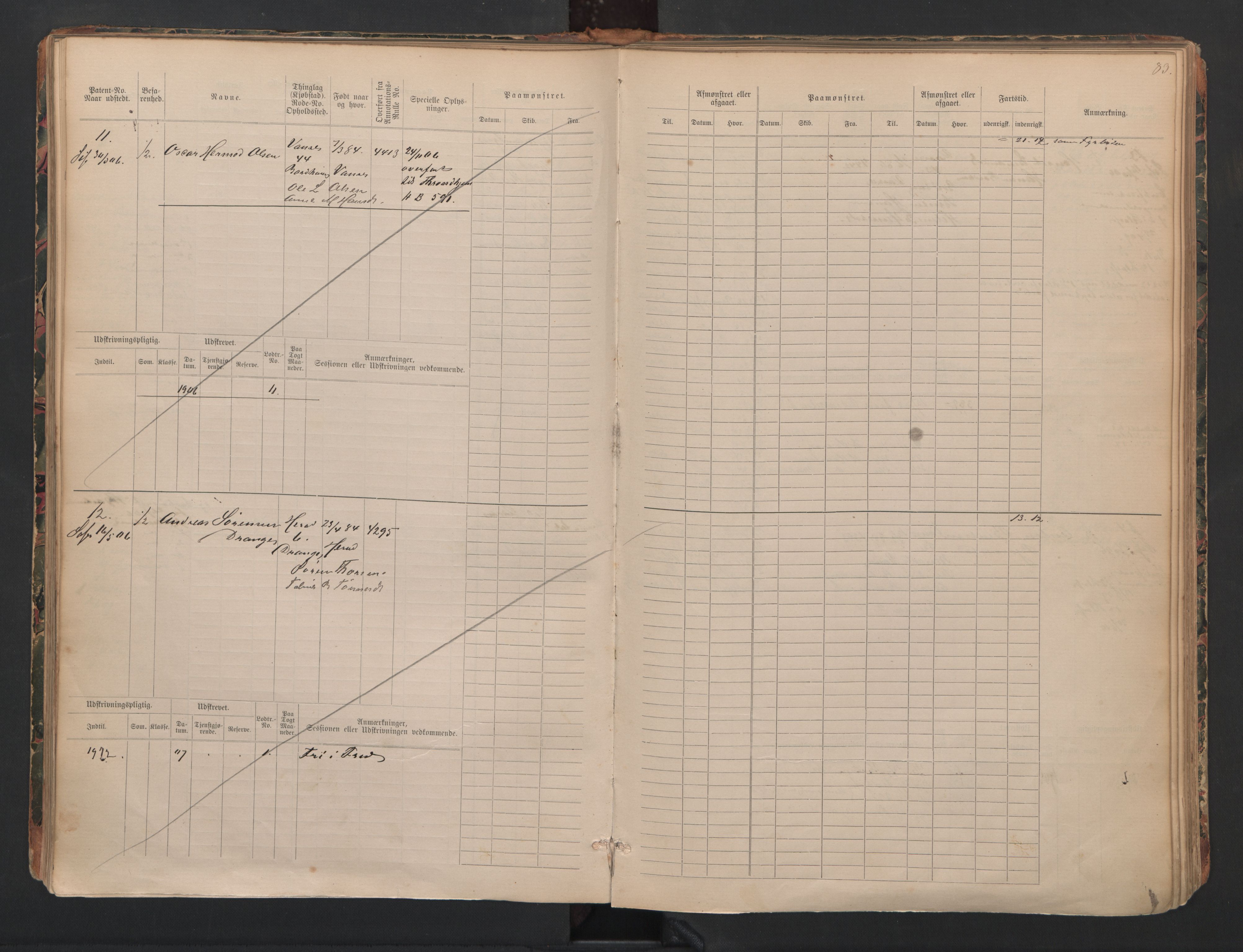 Farsund mønstringskrets, AV/SAK-2031-0017/F/Fb/L0024: Hovedrulle B nr 1-192 med register, annotasjonsrulle B nr 1-2, Z-16, 1884-1945, p. 38