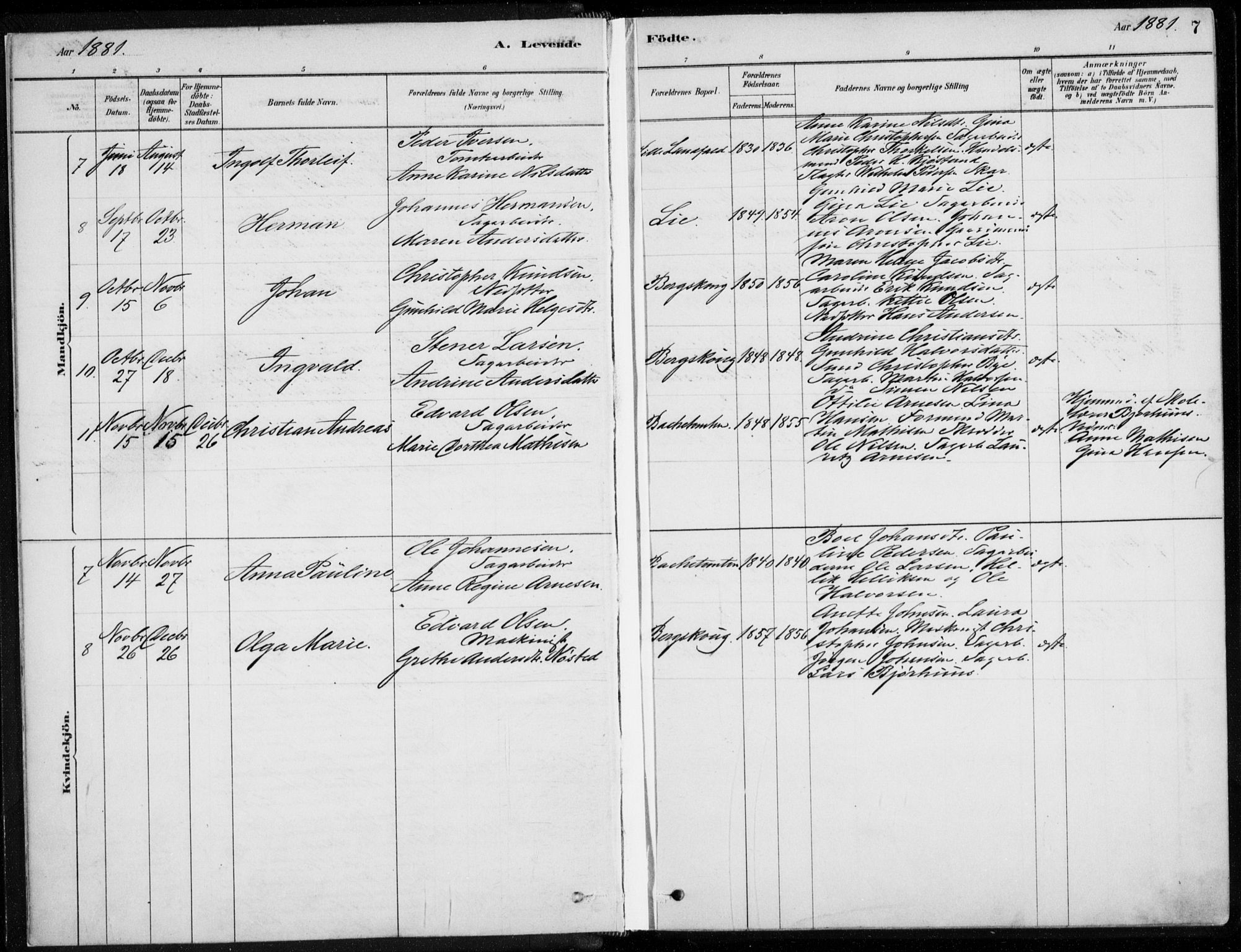 Åssiden kirkebøker, AV/SAKO-A-251/F/Fa/L0001: Parish register (official) no. 1, 1878-1904, p. 7