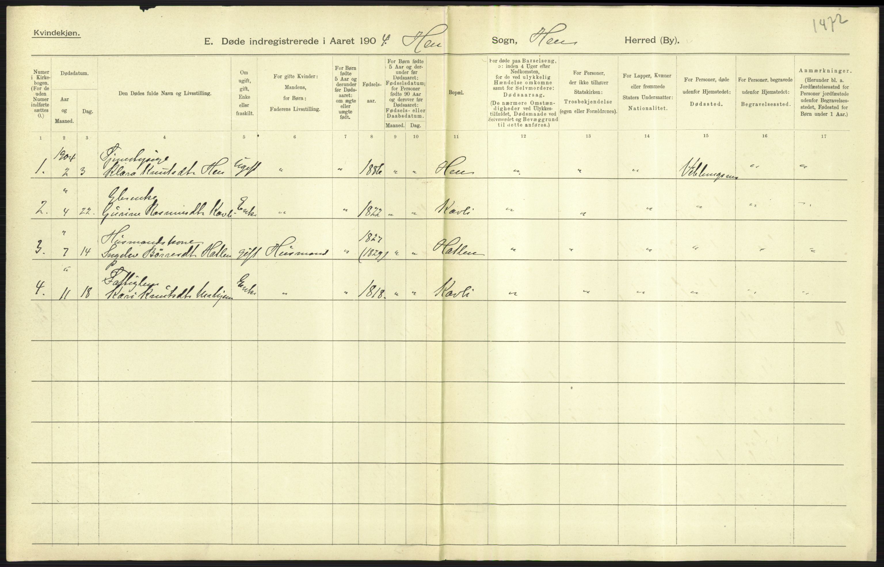 Statistisk sentralbyrå, Sosiodemografiske emner, Befolkning, AV/RA-S-2228/D/Df/Dfa/Dfab/L0016: Romsdals amt: Fødte, gifte, døde., 1904, p. 1107