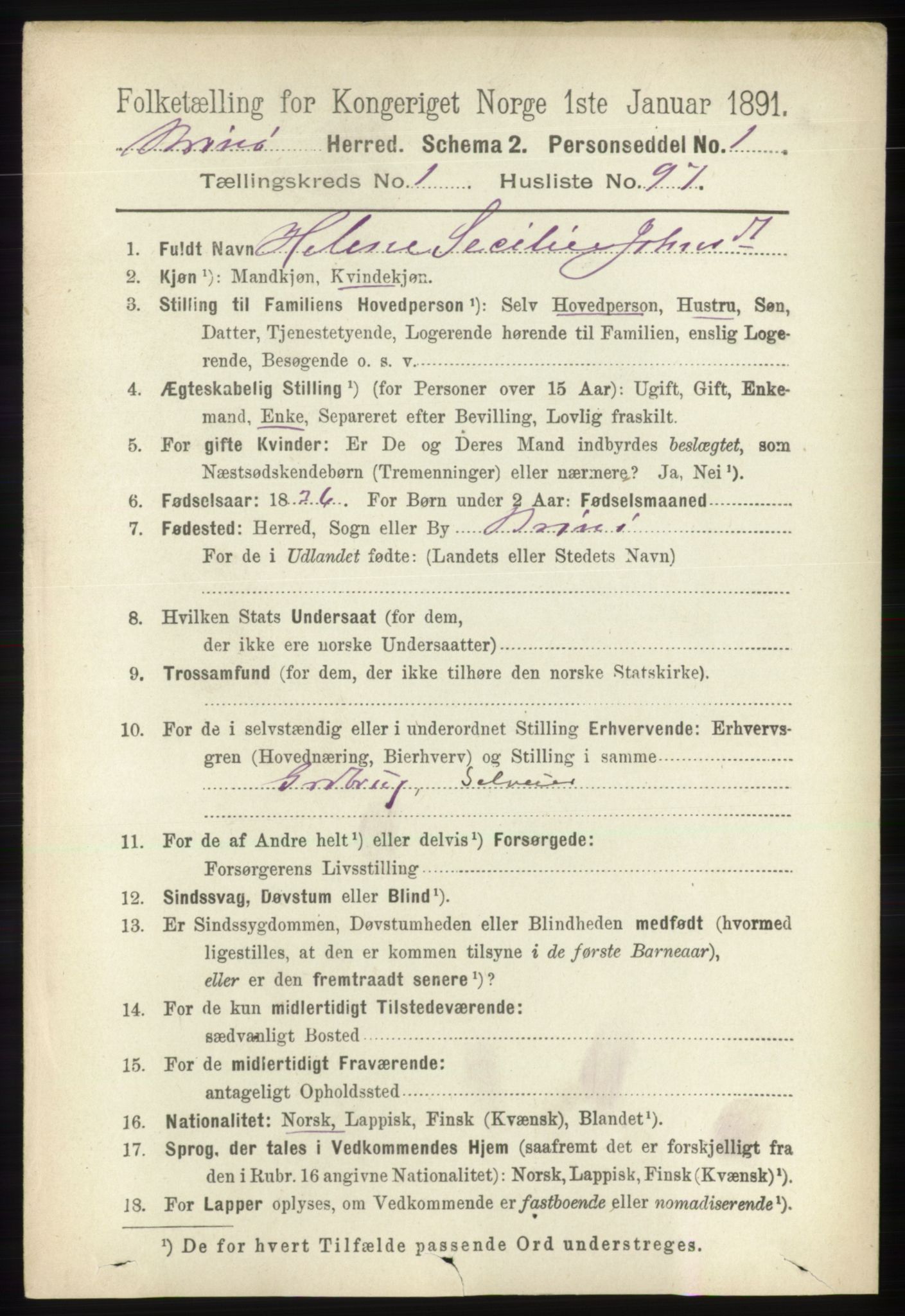 RA, 1891 census for 1814 Brønnøy, 1891, p. 738