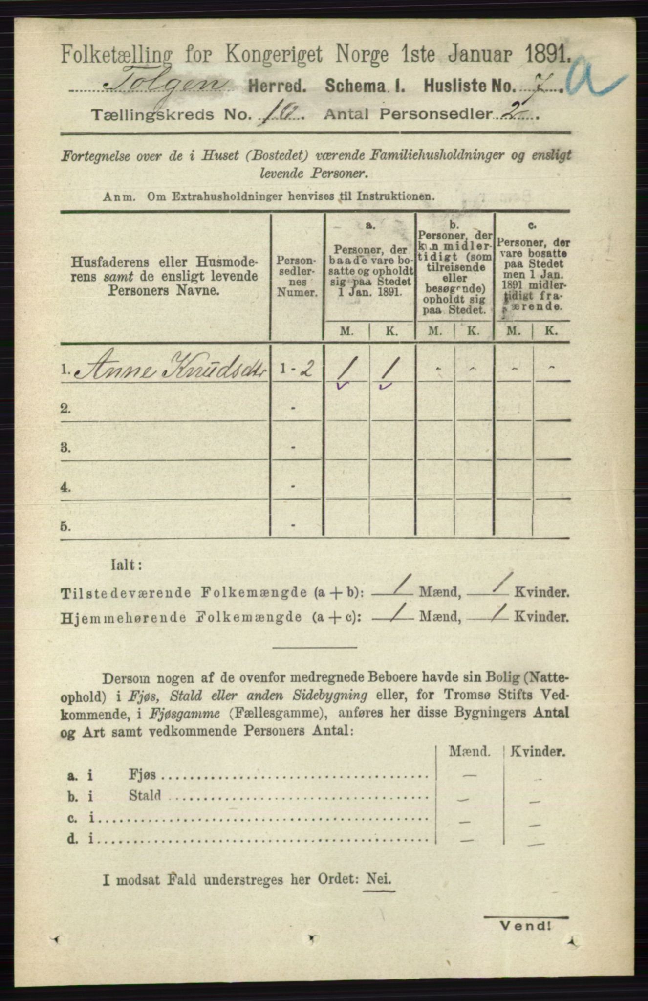 RA, 1891 census for 0436 Tolga, 1891, p. 2629