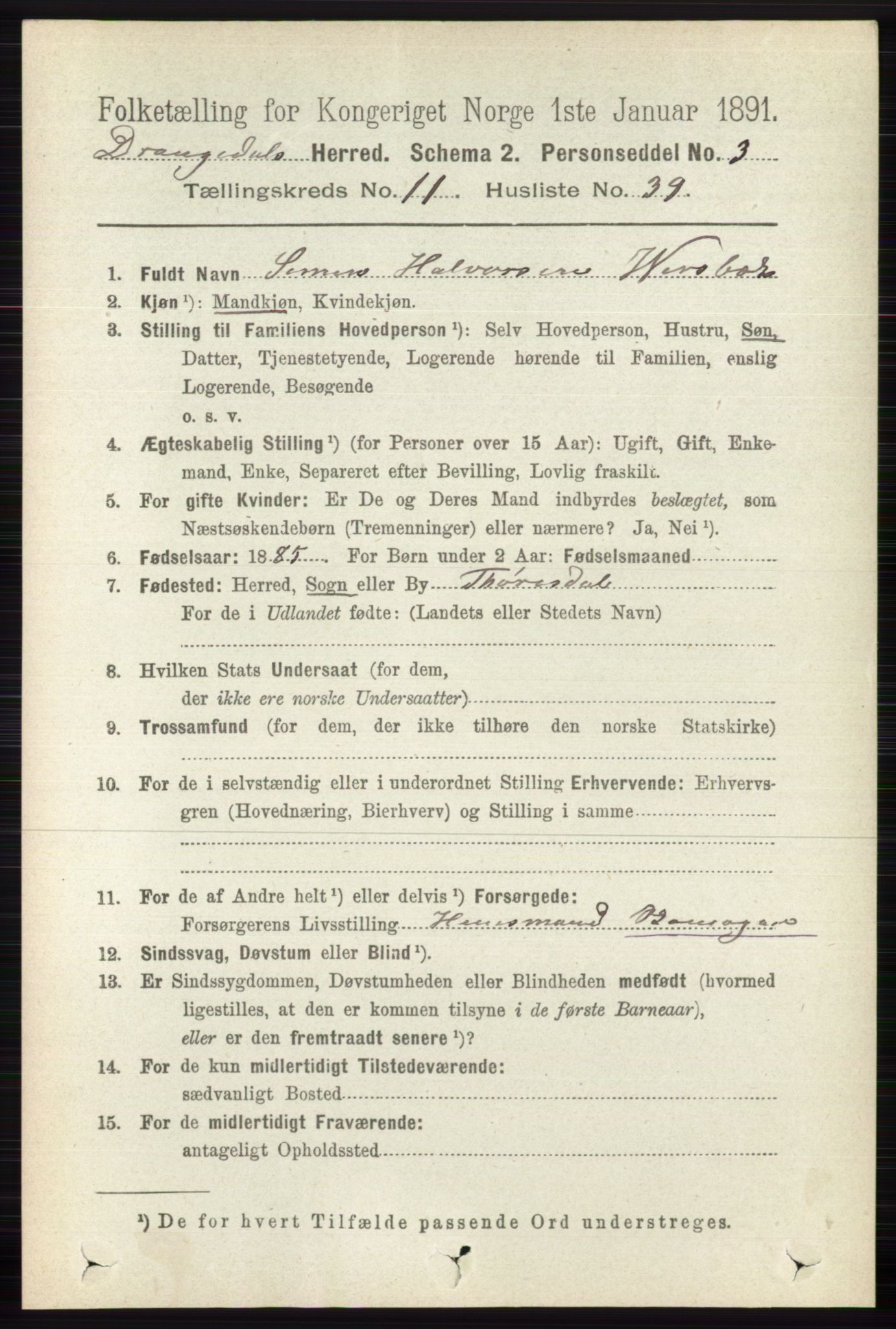 RA, 1891 census for 0817 Drangedal, 1891, p. 4171