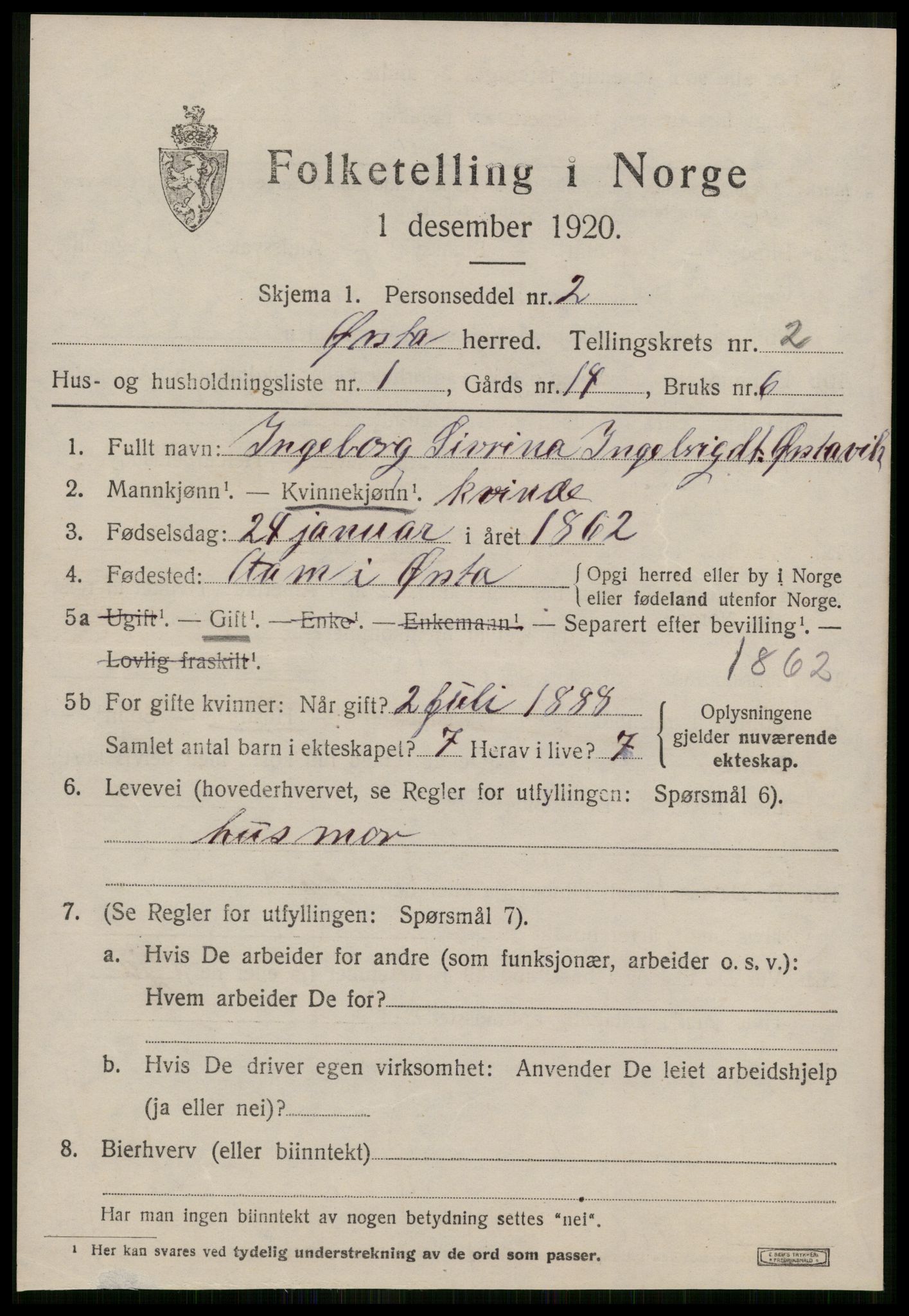 SAT, 1920 census for Ørsta, 1920, p. 1732