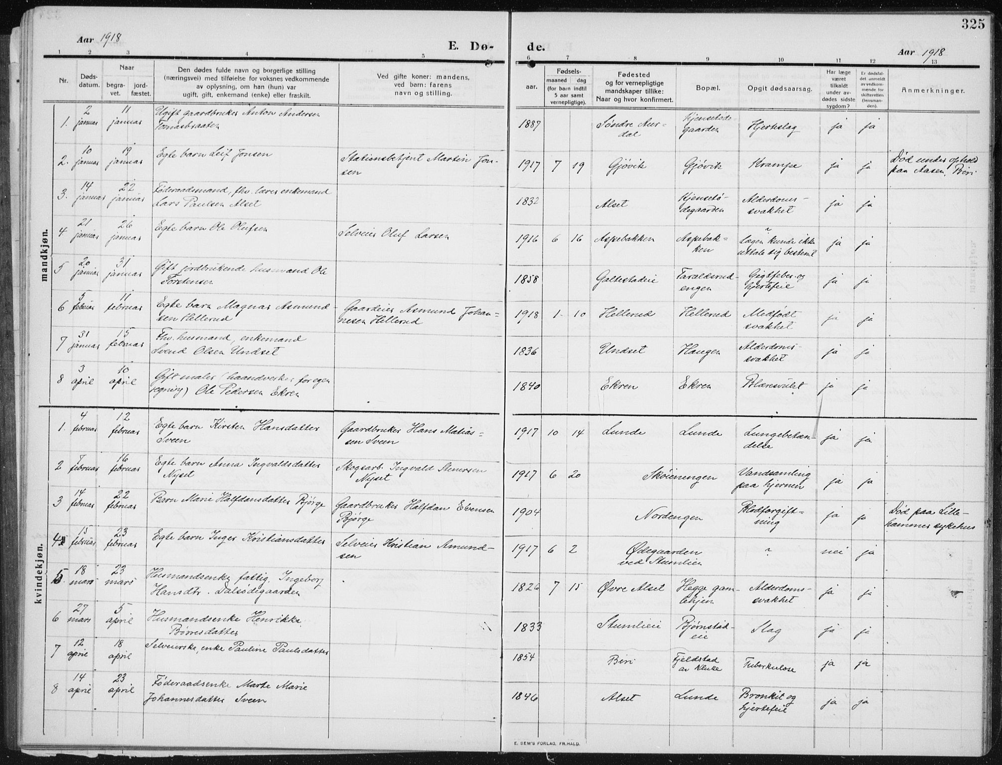 Biri prestekontor, SAH/PREST-096/H/Ha/Hab/L0006: Parish register (copy) no. 6, 1909-1938, p. 325