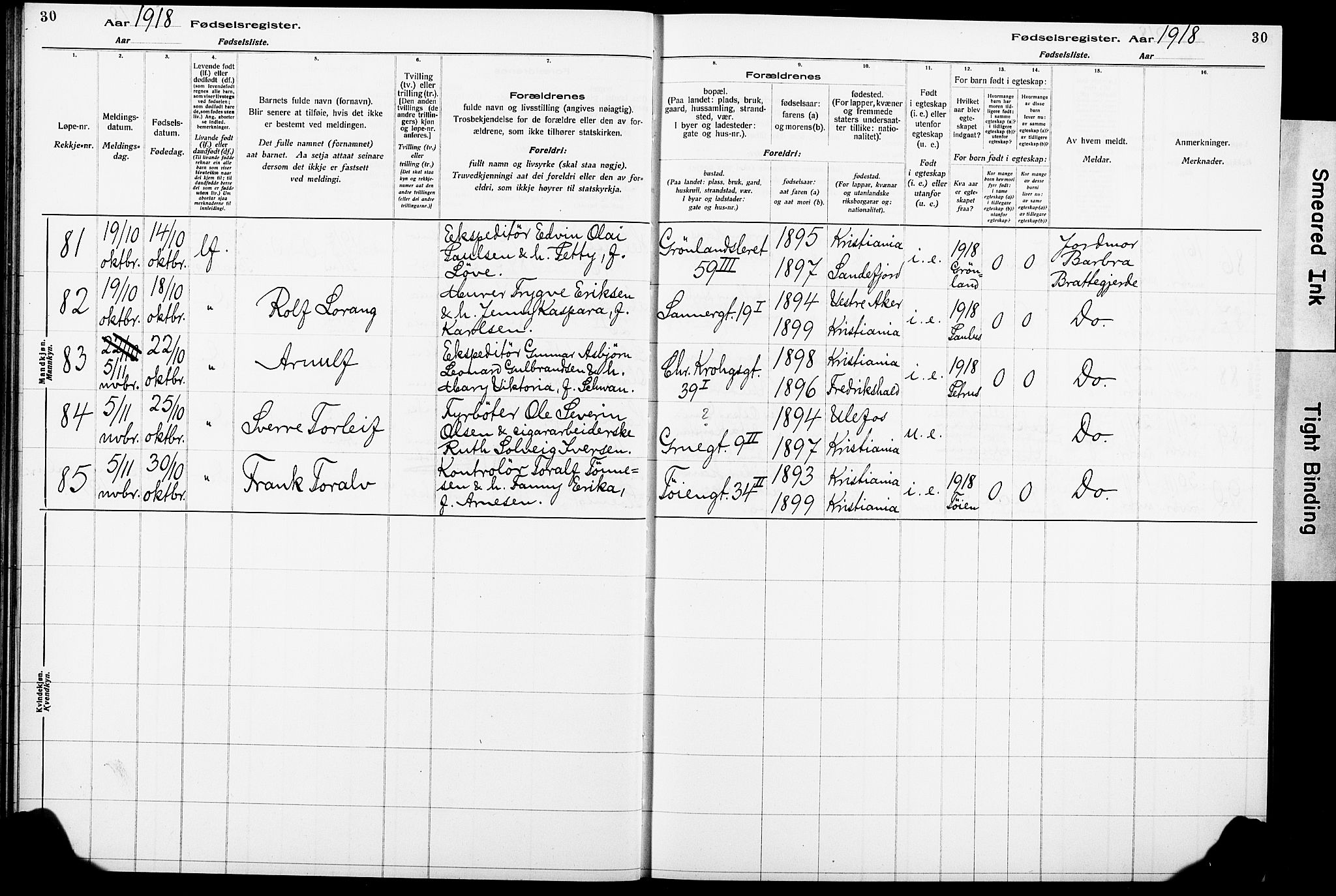 Krohgstøtten sykehusprest Kirkebøker, AV/SAO-A-10854/J/Ja/L0001: Birth register no. 1, 1917-1928, p. 30