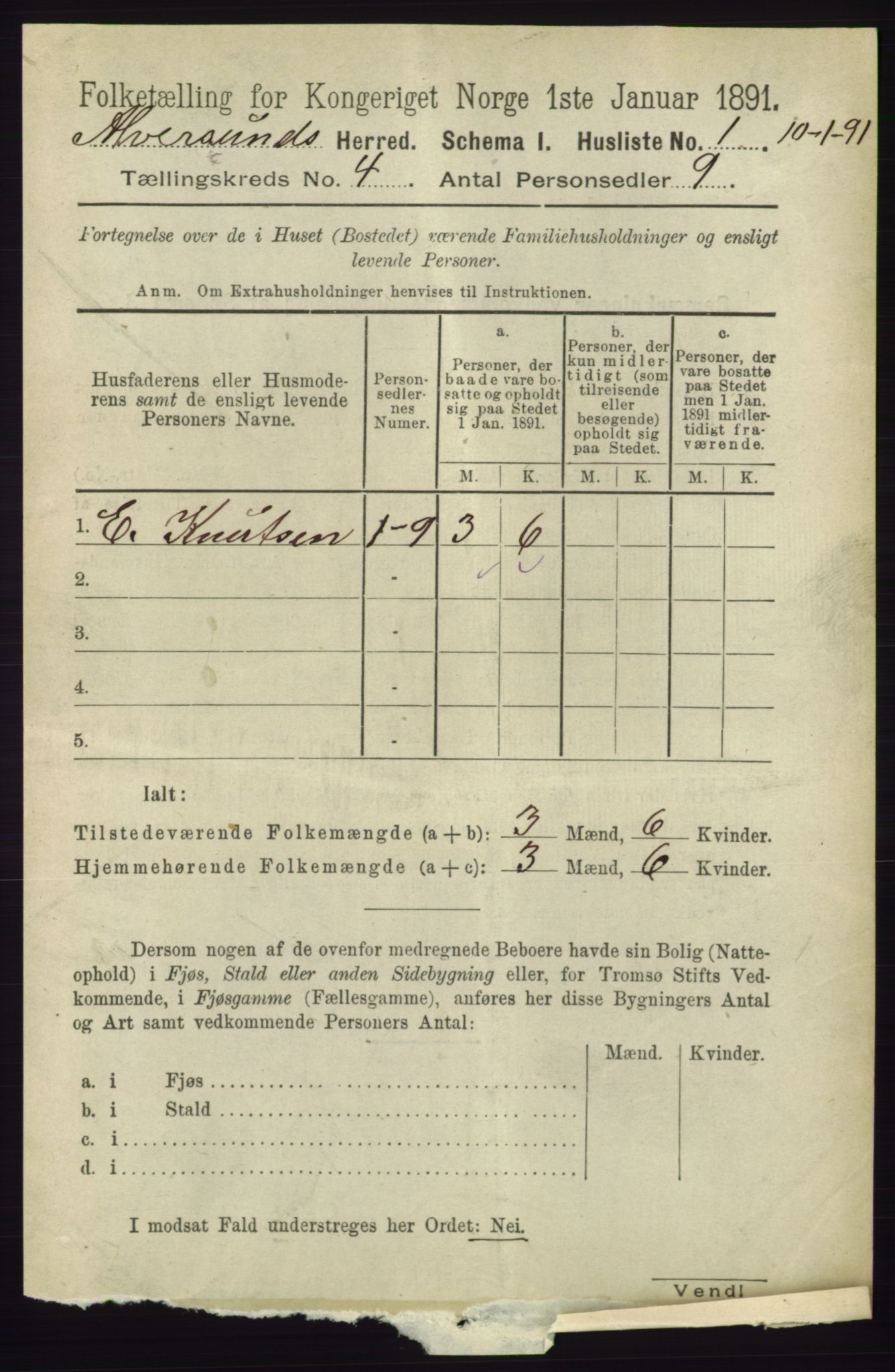 RA, 1891 census for 1257 Alversund, 1891, p. 1611