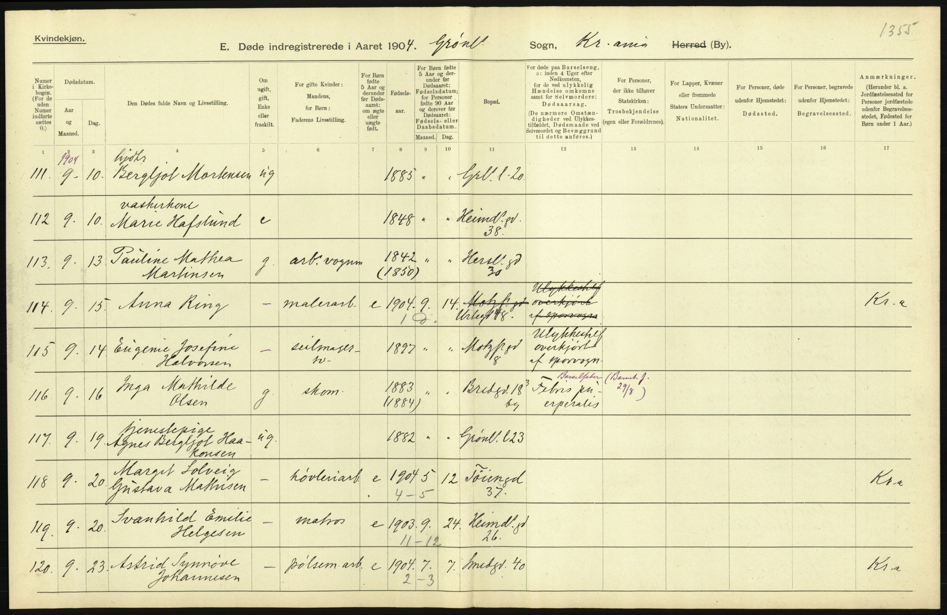 Statistisk sentralbyrå, Sosiodemografiske emner, Befolkning, AV/RA-S-2228/D/Df/Dfa/Dfab/L0004: Kristiania: Gifte, døde, 1904, p. 639