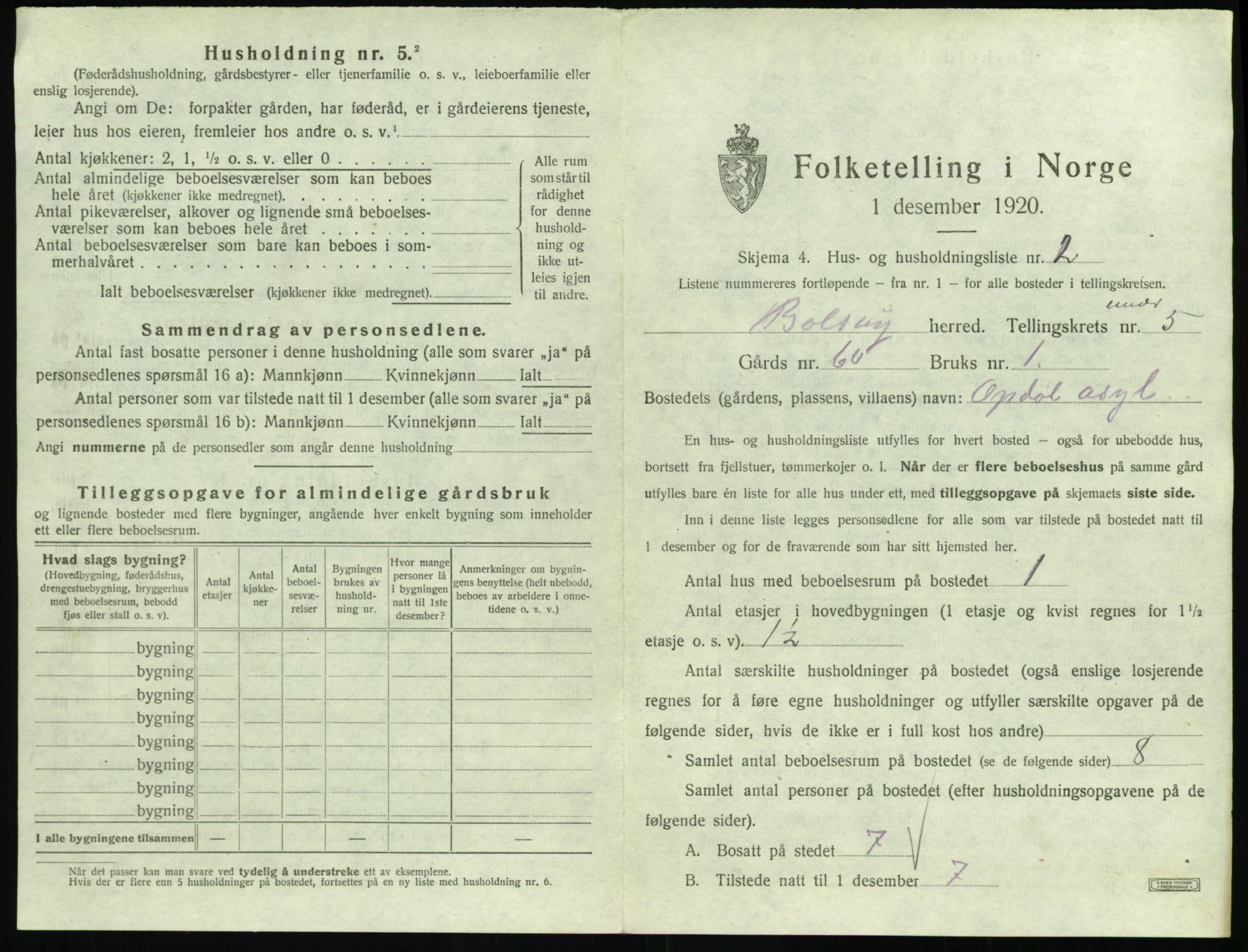 SAT, 1920 census for Bolsøy, 1920, p. 891