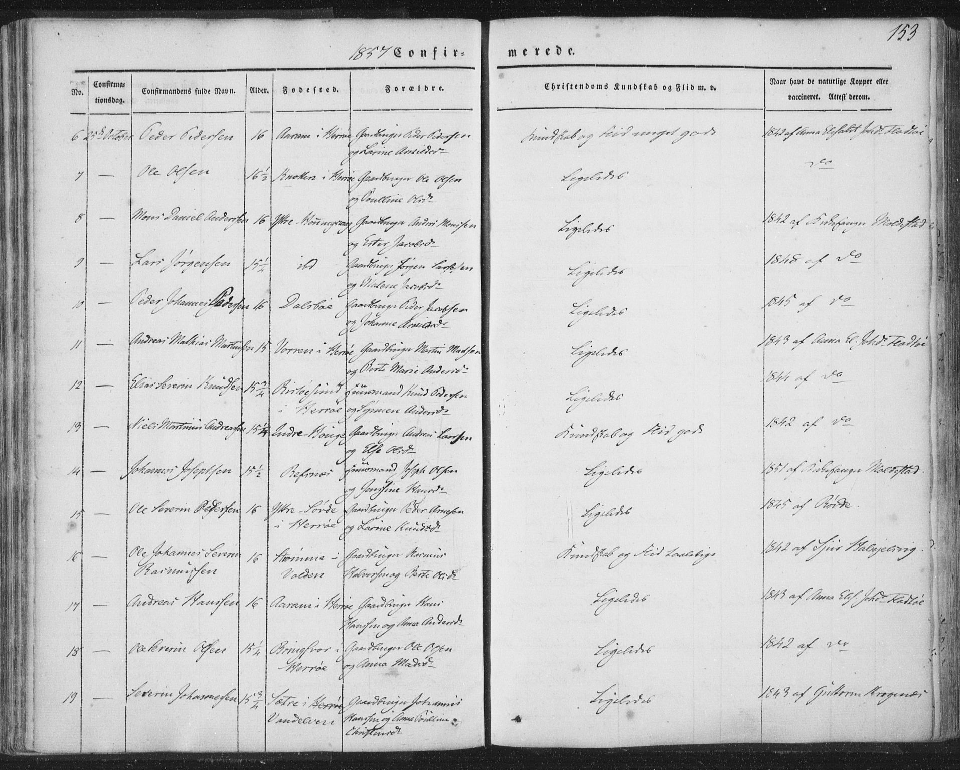 Selje sokneprestembete, AV/SAB-A-99938/H/Ha/Haa/Haaa: Parish register (official) no. A 10, 1844-1858, p. 153