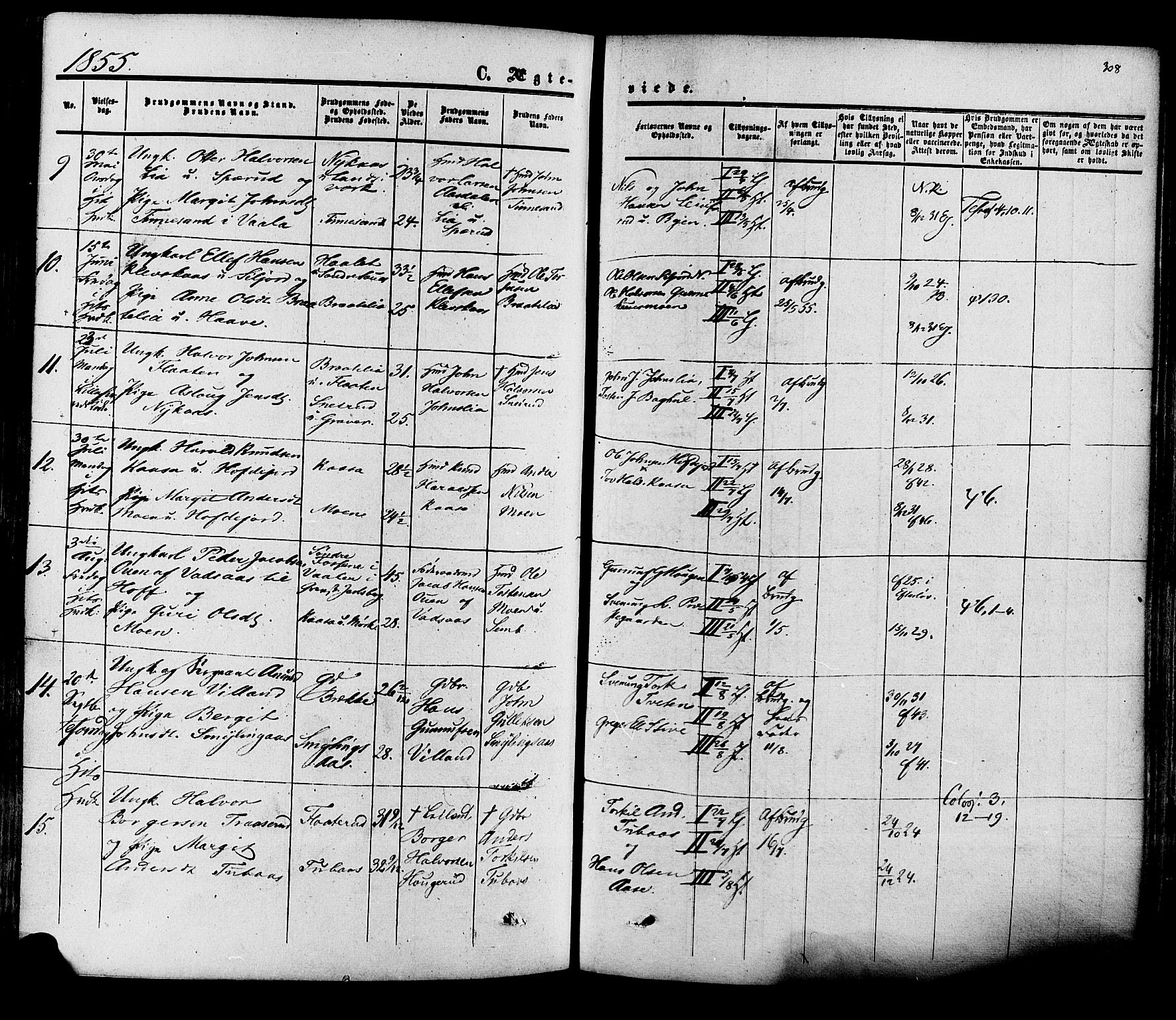 Heddal kirkebøker, SAKO/A-268/F/Fa/L0007: Parish register (official) no. I 7, 1855-1877, p. 308