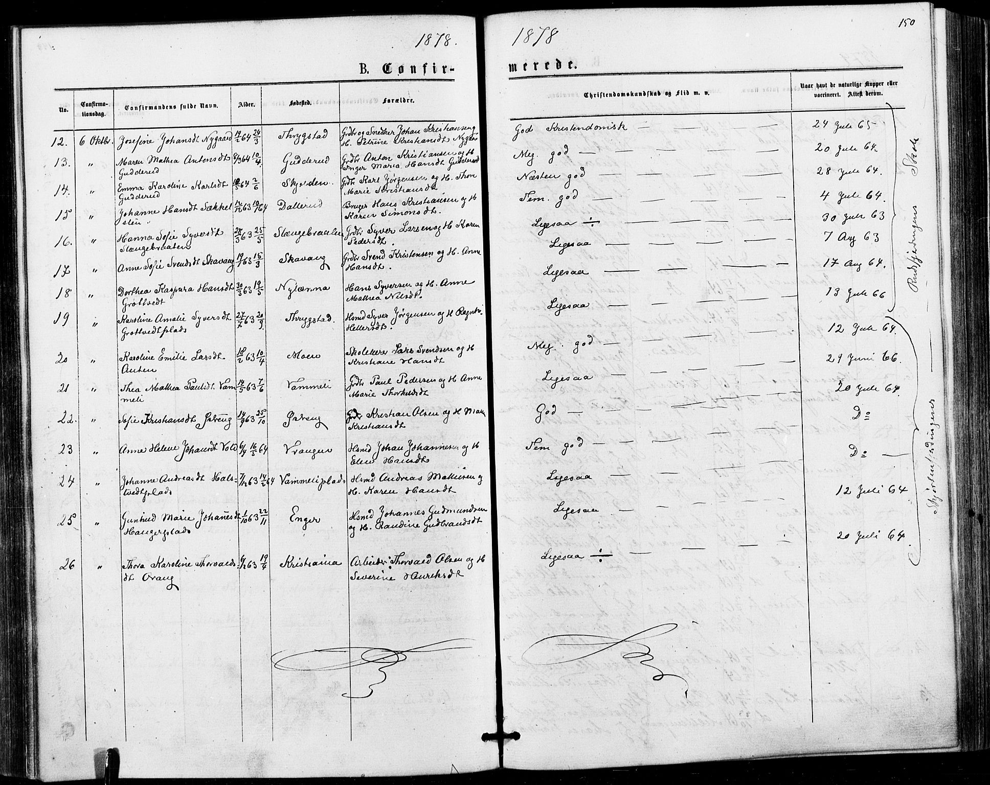 Askim prestekontor Kirkebøker, AV/SAO-A-10900/F/Fa/L0006: Parish register (official) no. 6, 1874-1881, p. 150