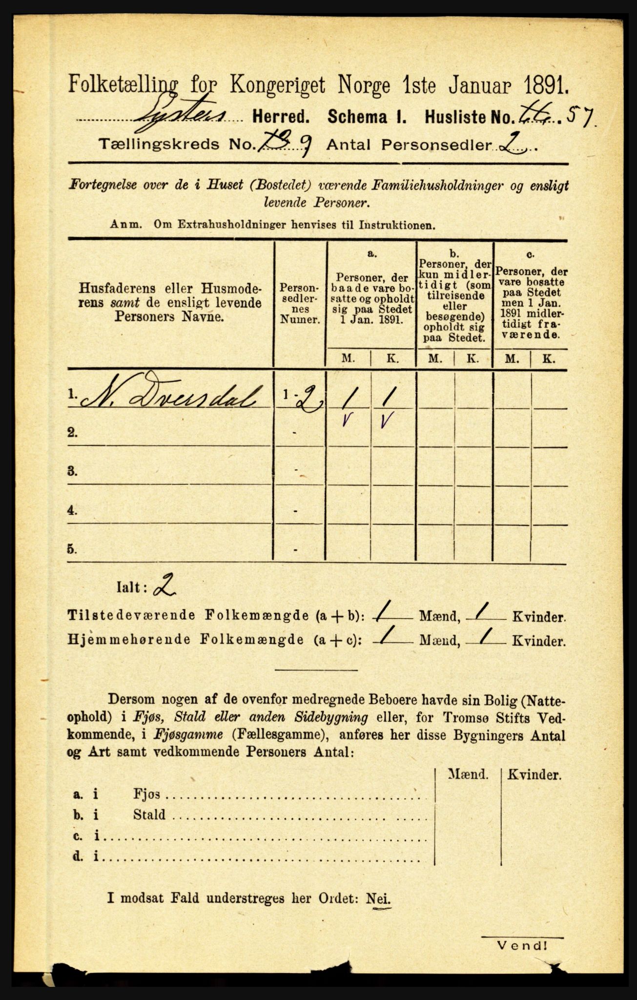 RA, 1891 census for 1426 Luster, 1891, p. 2803