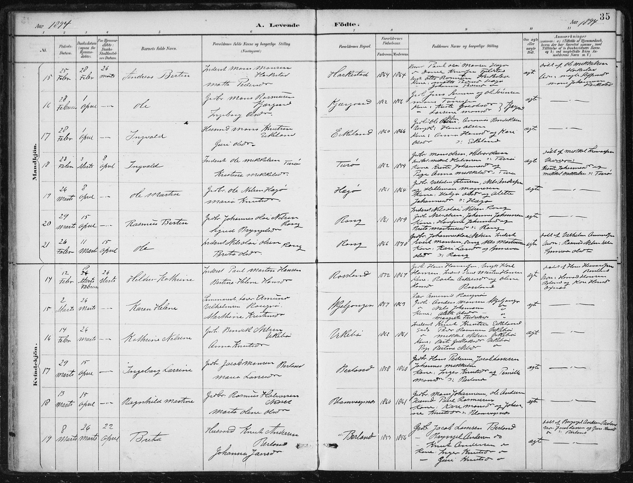 Herdla Sokneprestembete, SAB/A-75701/H/Haa: Parish register (official) no. A 4, 1891-1905, p. 35
