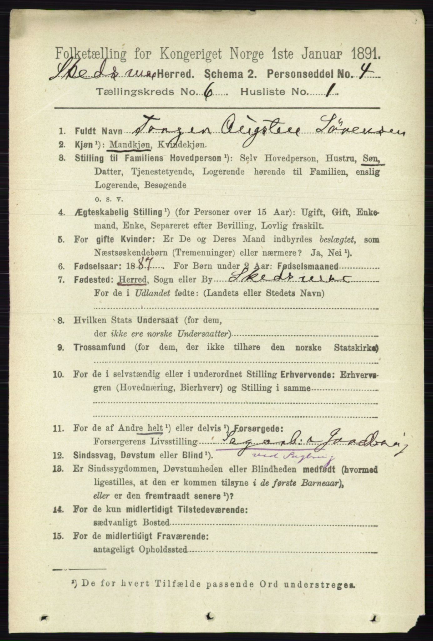 RA, 1891 census for 0231 Skedsmo, 1891, p. 2734