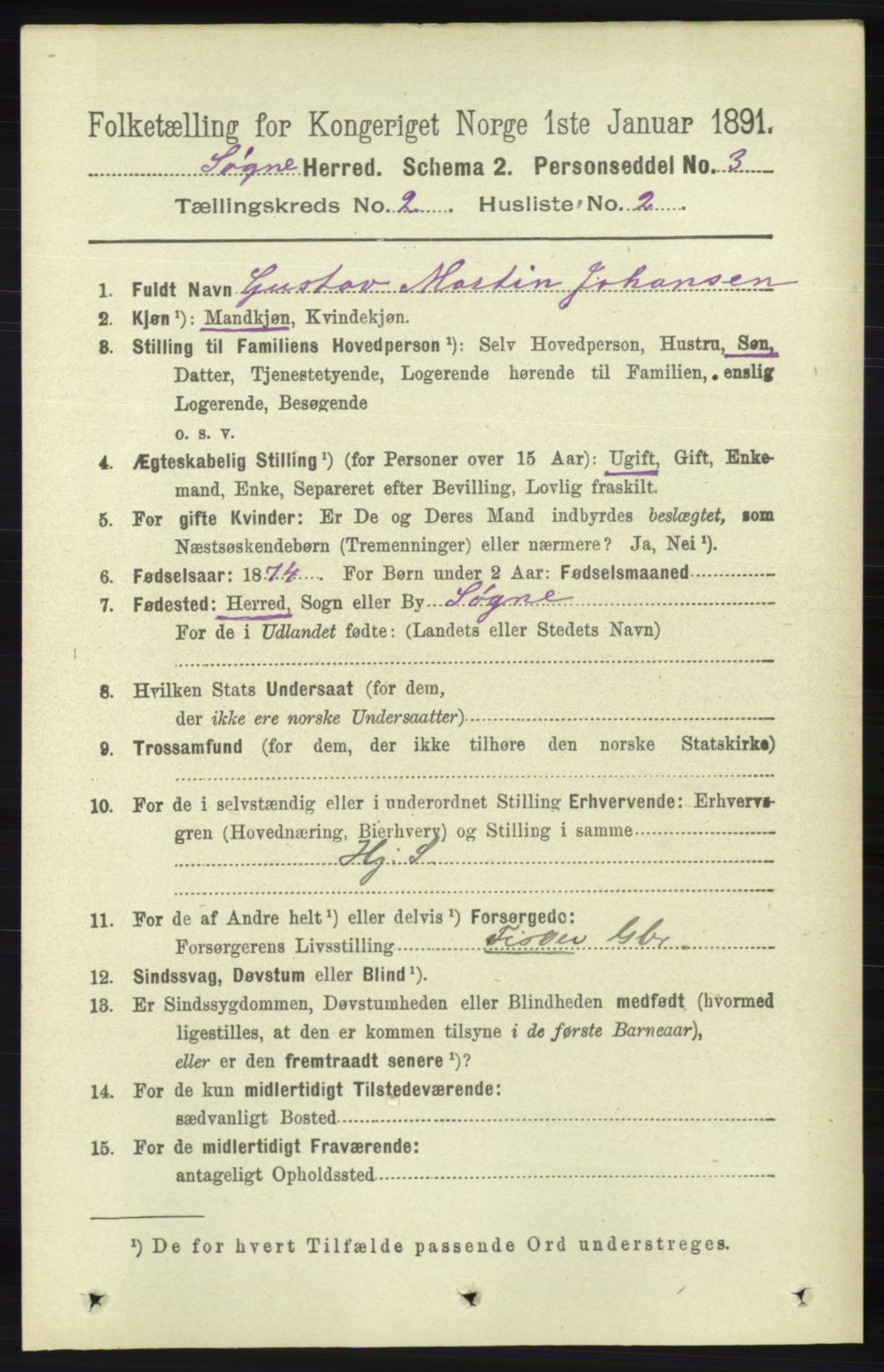 RA, 1891 census for 1018 Søgne, 1891, p. 163