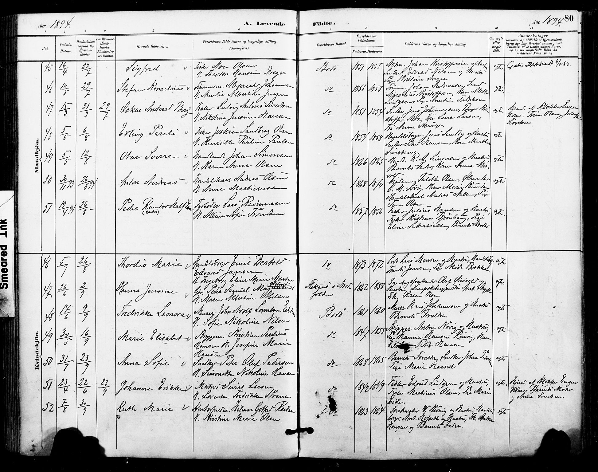 Ministerialprotokoller, klokkerbøker og fødselsregistre - Nordland, SAT/A-1459/801/L0010: Parish register (official) no. 801A10, 1888-1899, p. 80