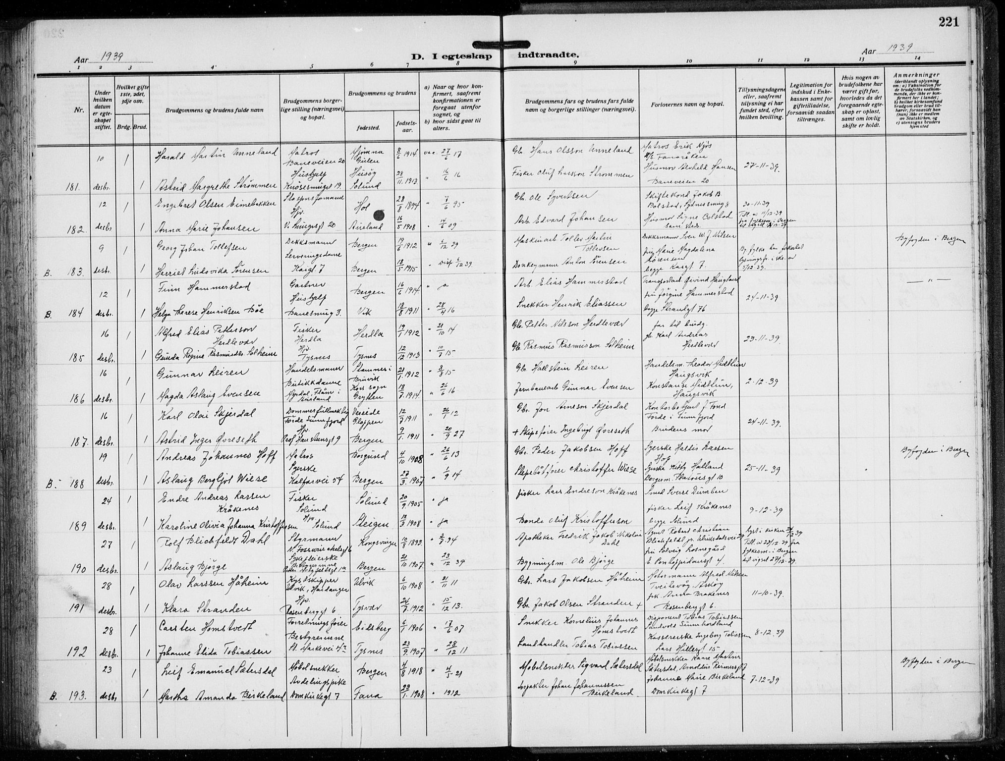 Domkirken sokneprestembete, SAB/A-74801/H/Hab/L0034: Parish register (copy) no. D 6, 1924-1941, p. 221