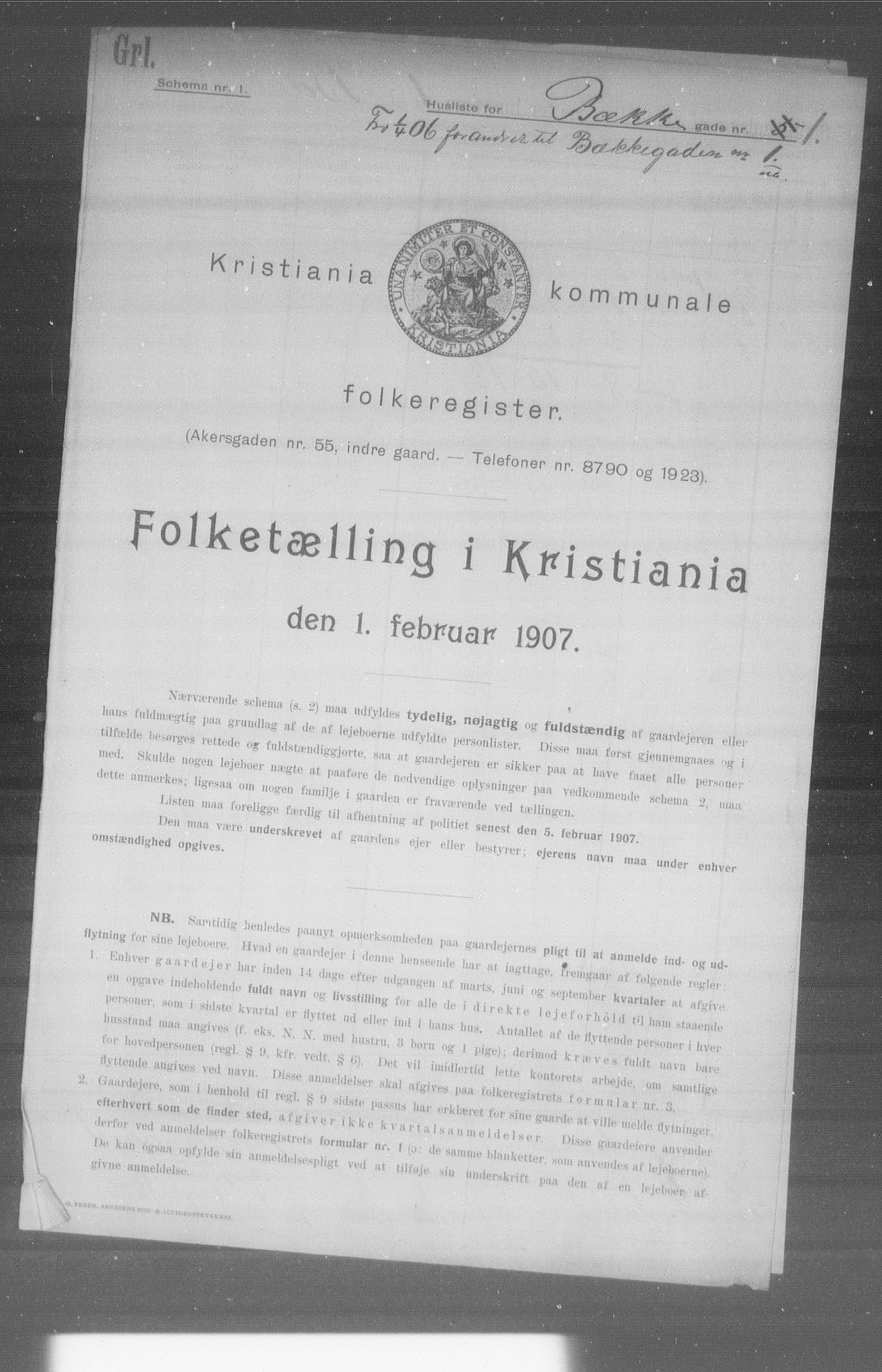 OBA, Municipal Census 1907 for Kristiania, 1907, p. 1842