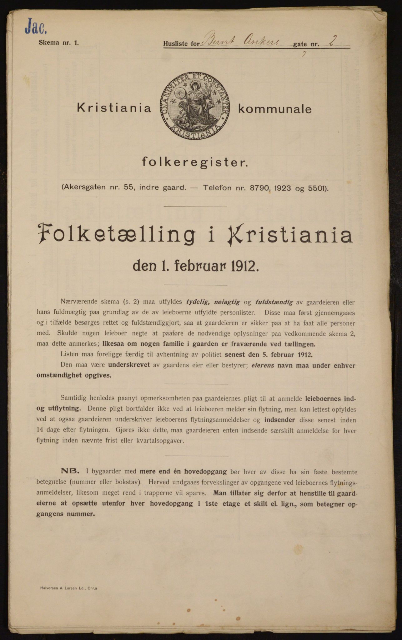 OBA, Municipal Census 1912 for Kristiania, 1912, p. 4560