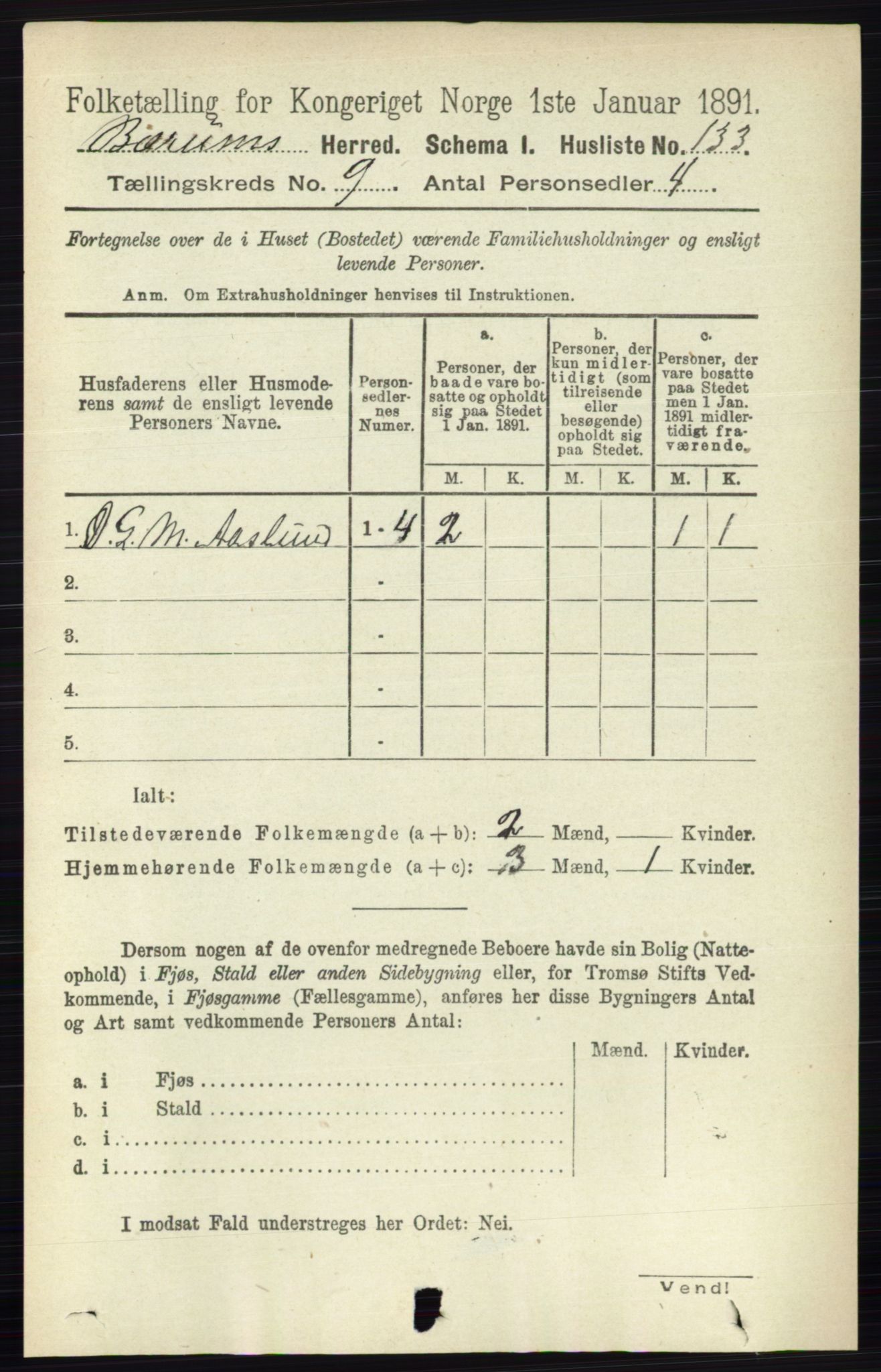 RA, 1891 census for 0219 Bærum, 1891, p. 5119