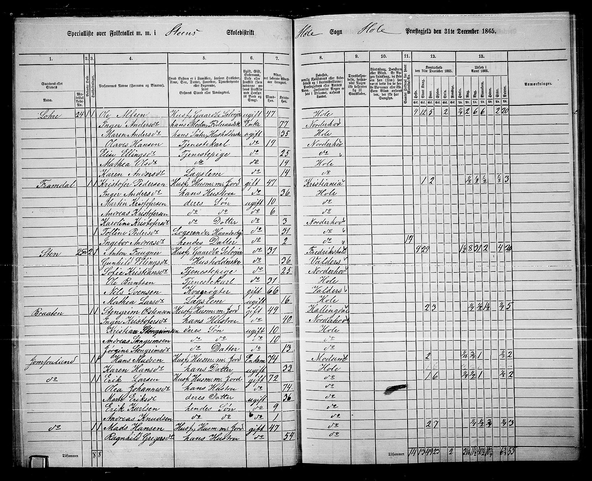 RA, 1865 census for Hole, 1865, p. 27