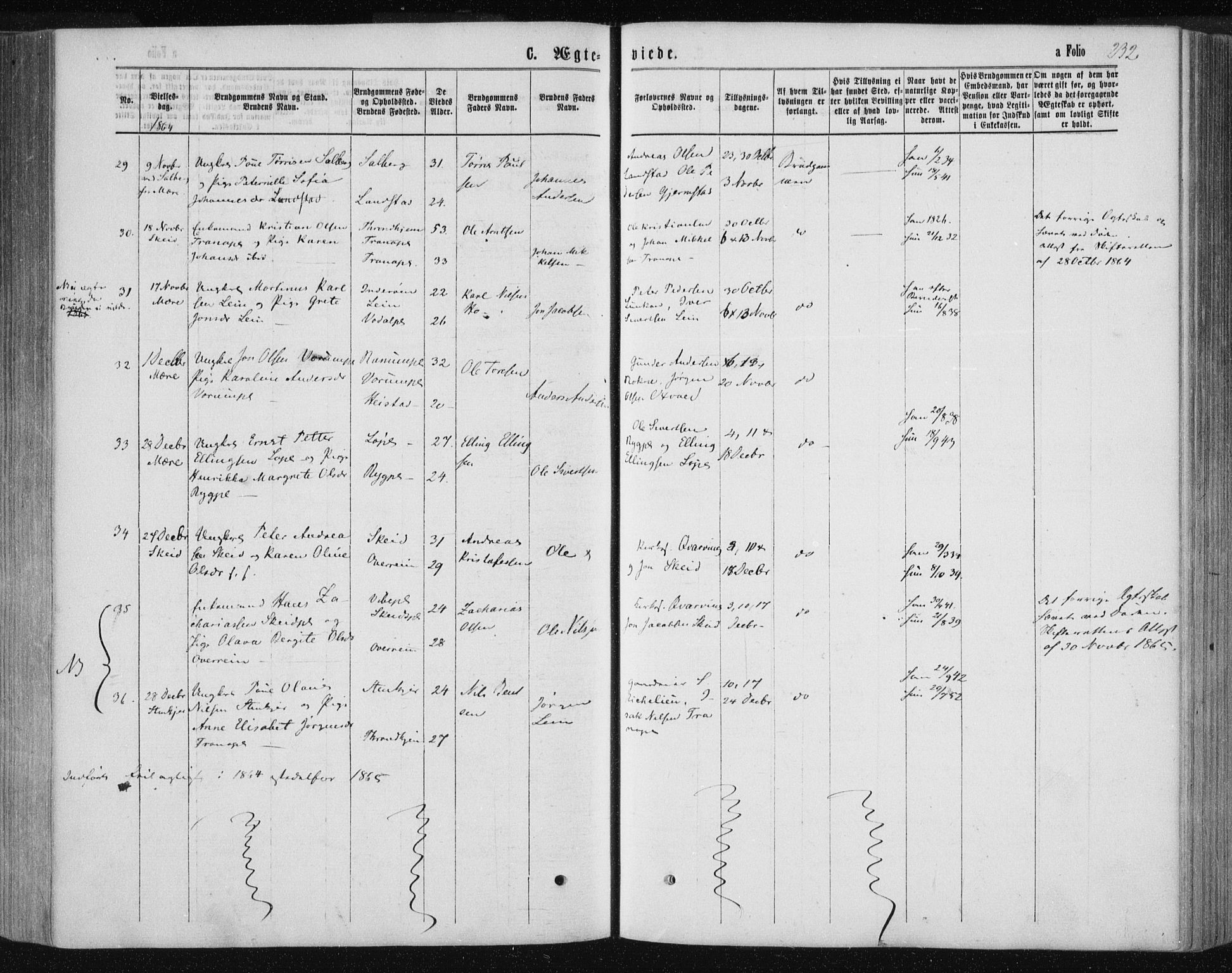 Ministerialprotokoller, klokkerbøker og fødselsregistre - Nord-Trøndelag, SAT/A-1458/735/L0345: Parish register (official) no. 735A08 /1, 1863-1872, p. 232