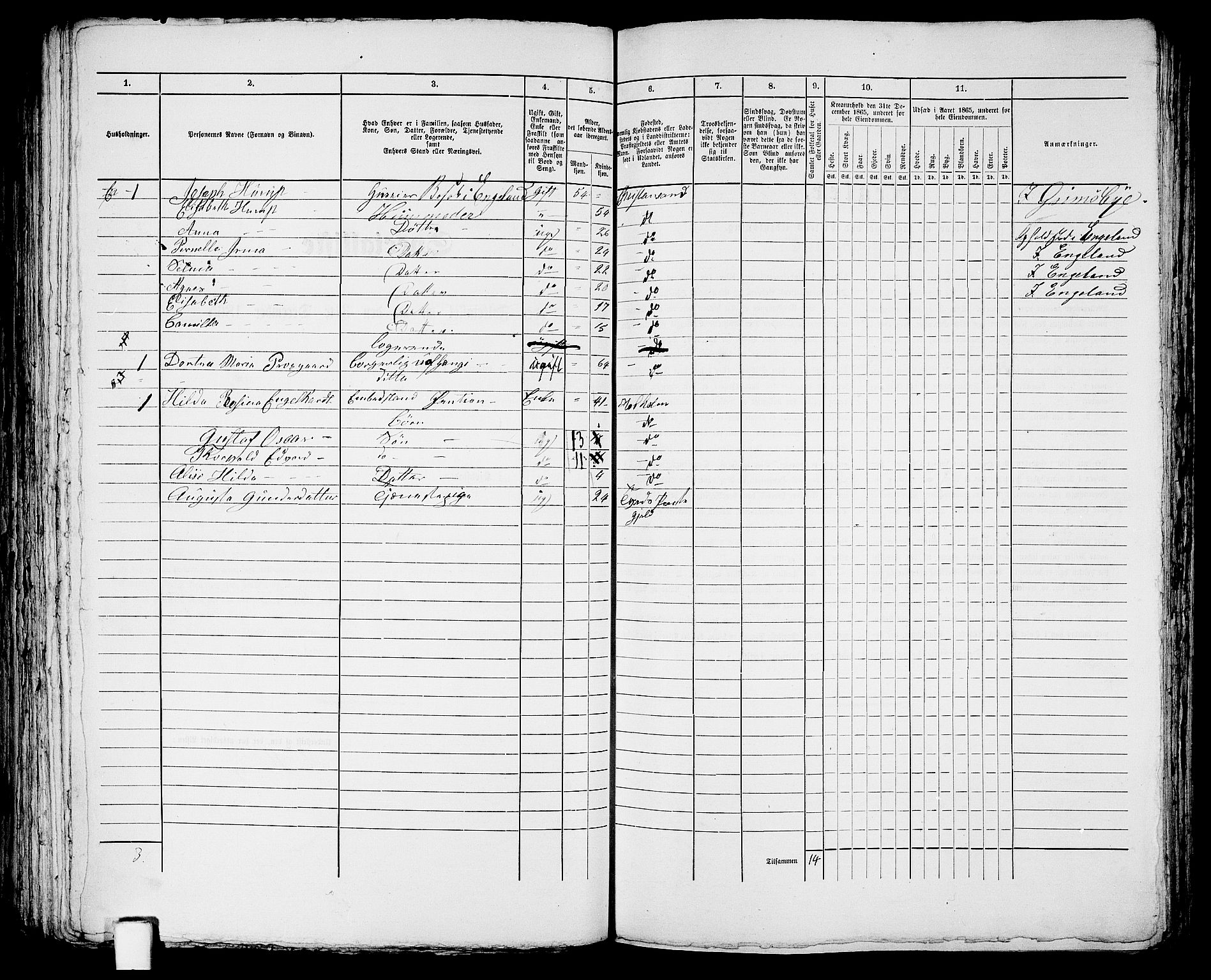 RA, 1865 census for Kristiansand, 1865, p. 1758