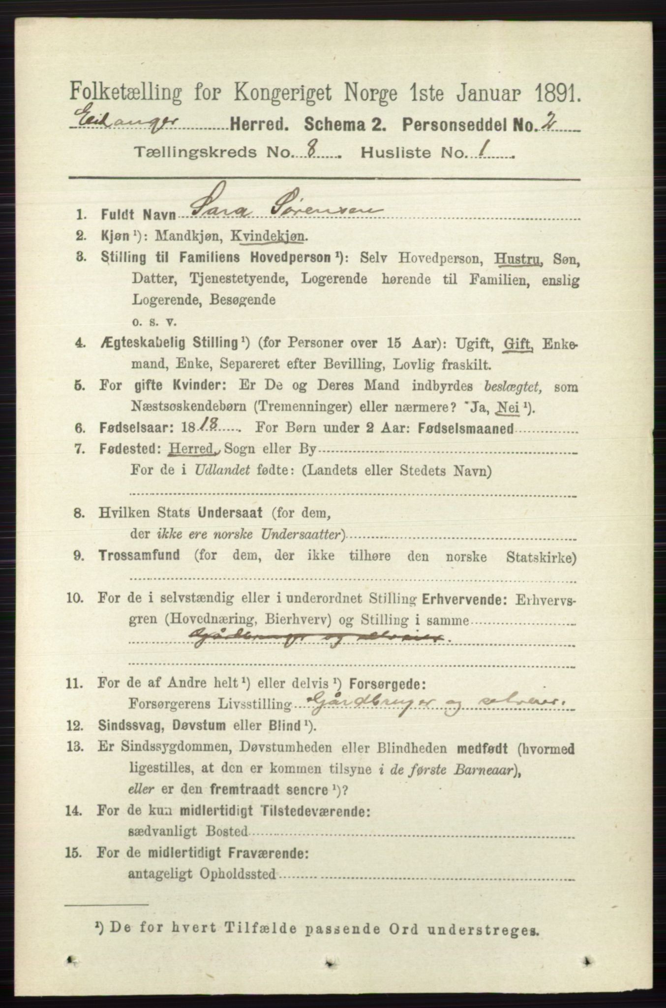 RA, 1891 census for 0813 Eidanger, 1891, p. 2988