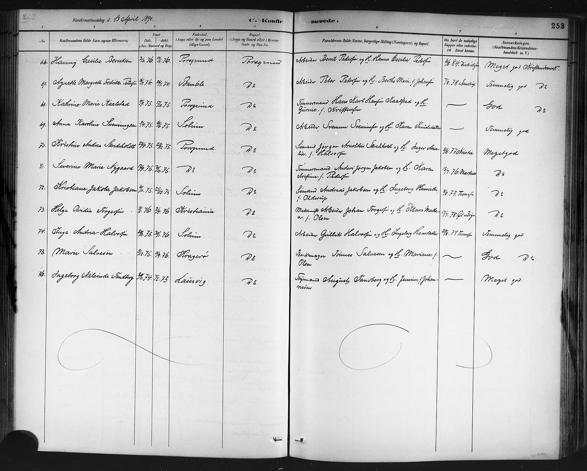 Porsgrunn kirkebøker , SAKO/A-104/G/Gb/L0005: Parish register (copy) no. II 5, 1883-1915, p. 253