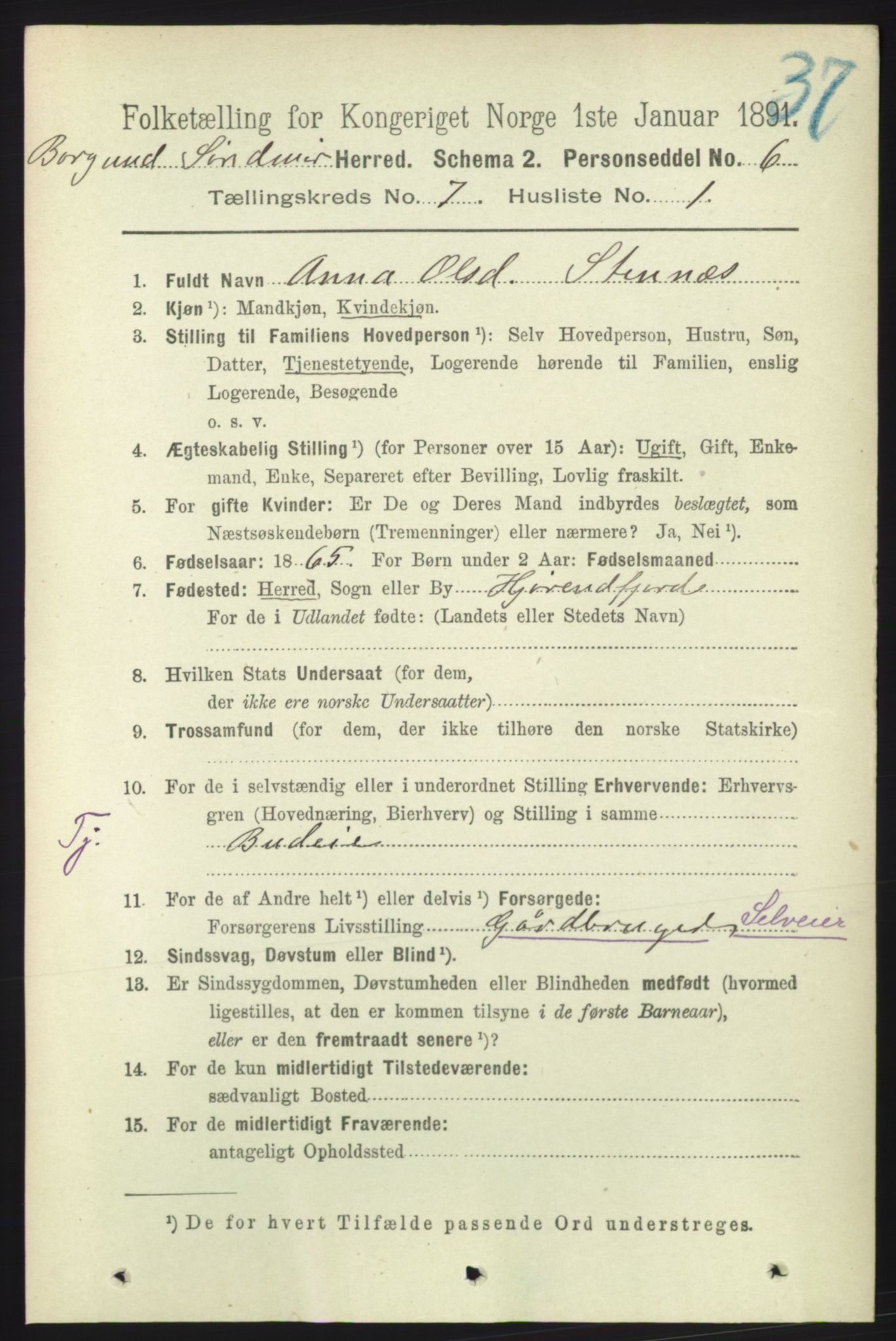 RA, 1891 census for 1531 Borgund, 1891, p. 1855