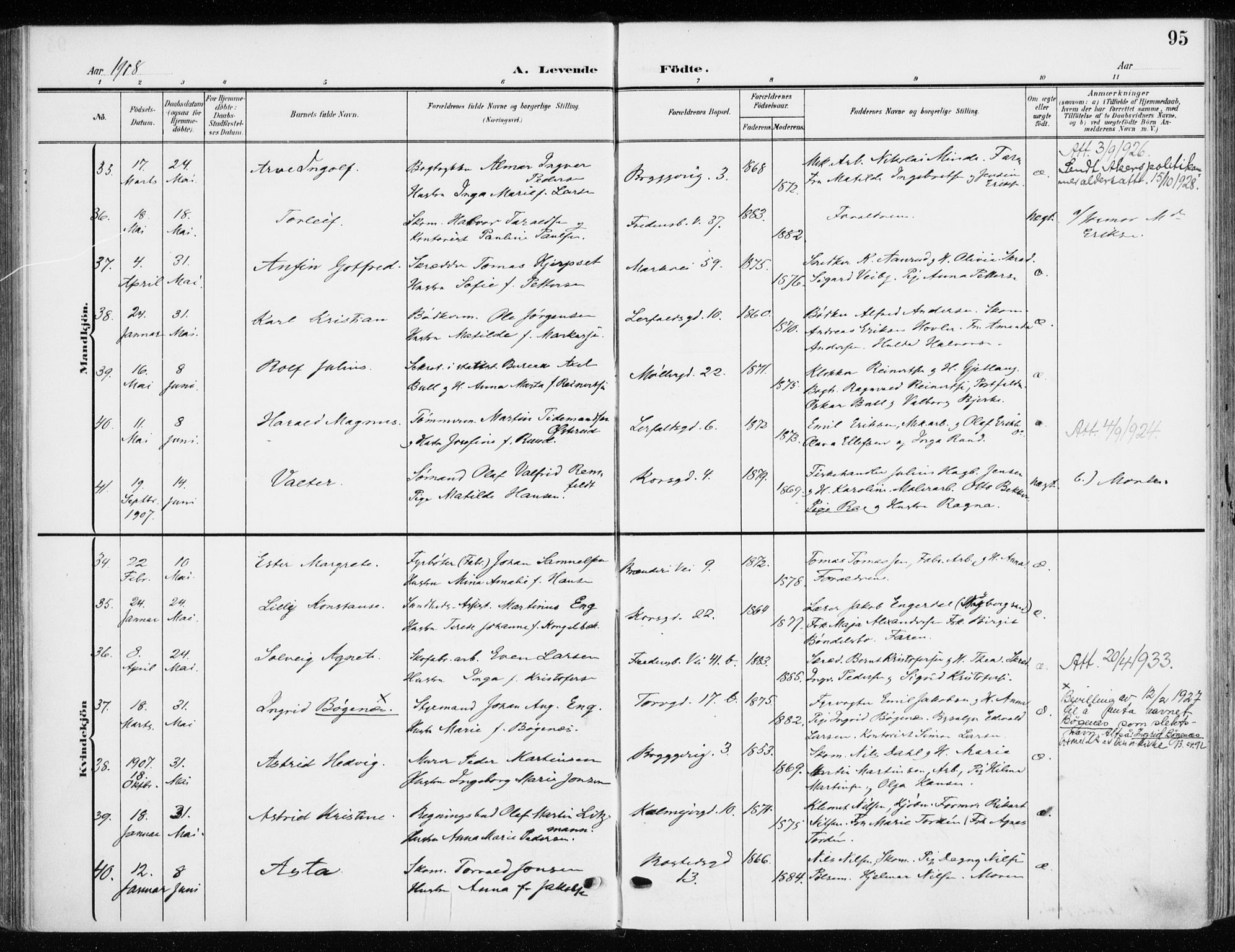 Jakob prestekontor Kirkebøker, AV/SAO-A-10850/F/Fa/L0005b: Parish register (official) no. 5b, 1904-1922, p. 95