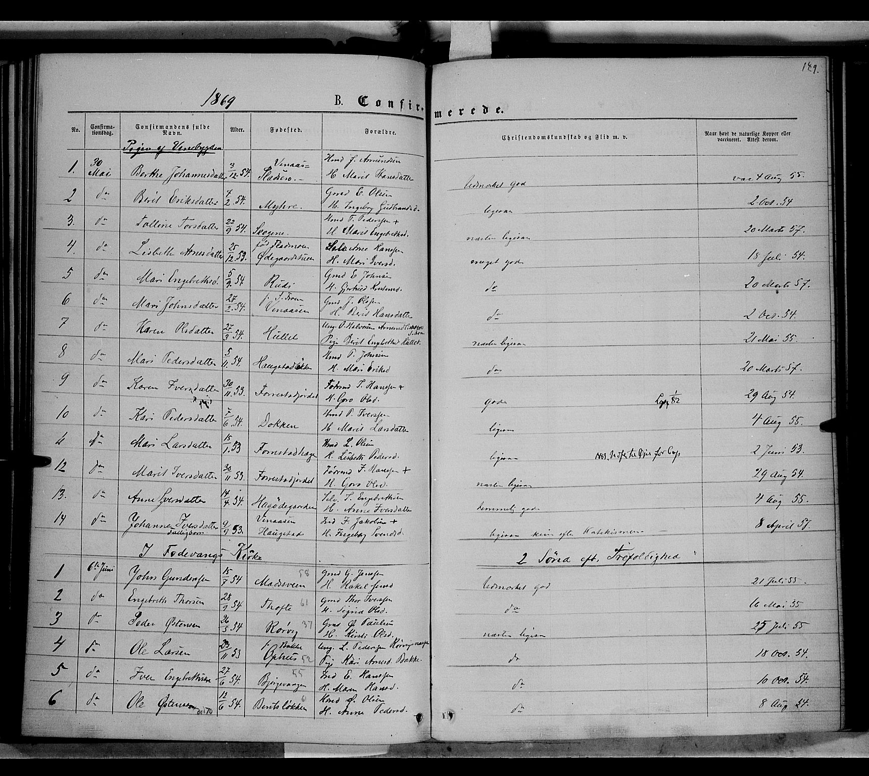 Ringebu prestekontor, AV/SAH-PREST-082/H/Ha/Haa/L0007: Parish register (official) no. 7, 1860-1877, p. 189