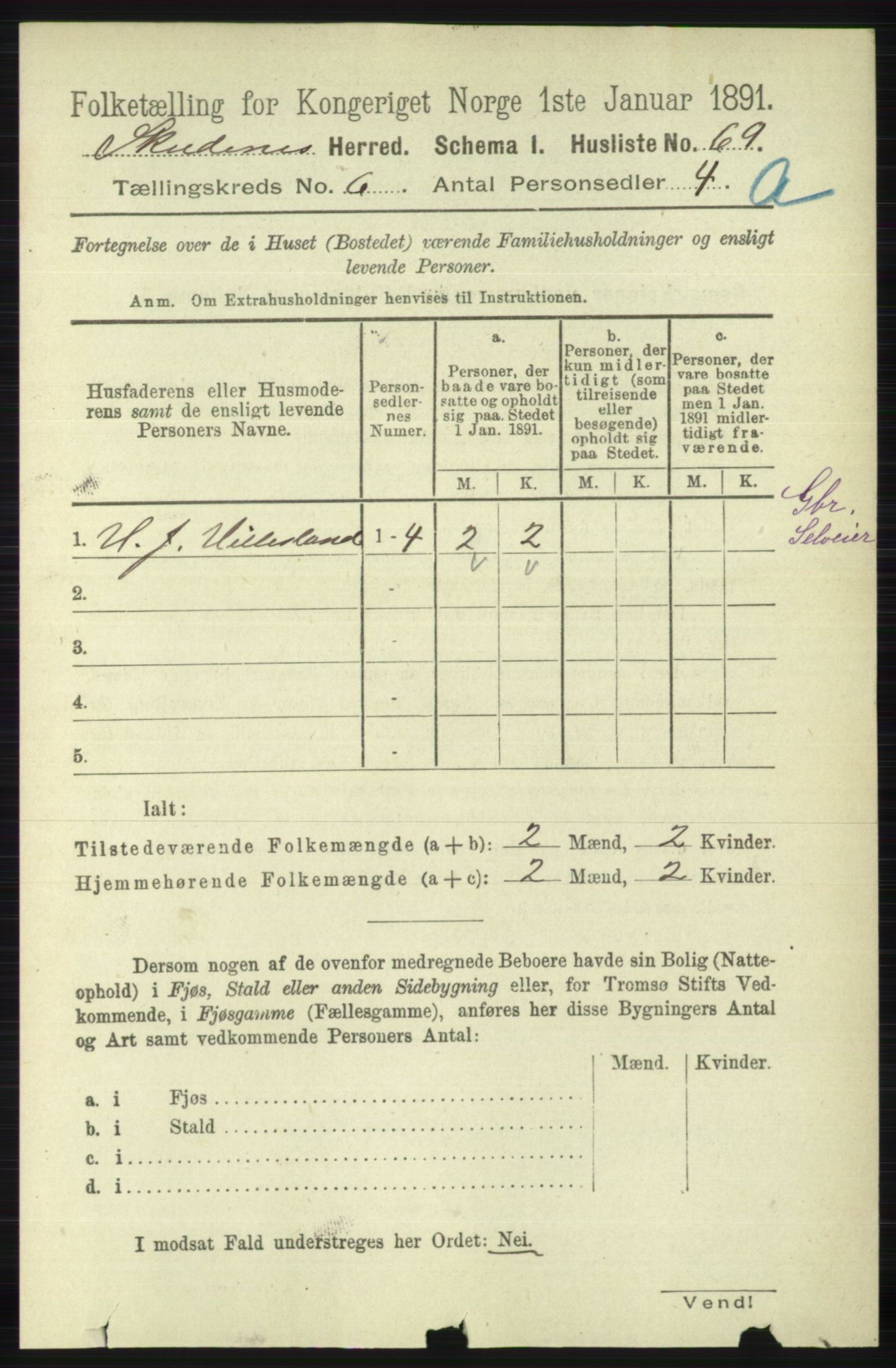 RA, 1891 census for 1150 Skudenes, 1891, p. 2978