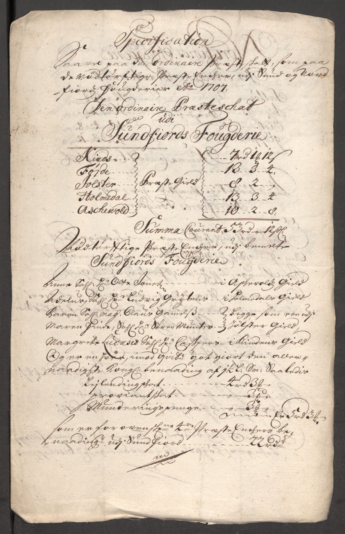 Rentekammeret inntil 1814, Reviderte regnskaper, Fogderegnskap, AV/RA-EA-4092/R53/L3430: Fogderegnskap Sunn- og Nordfjord, 1706-1707, p. 287