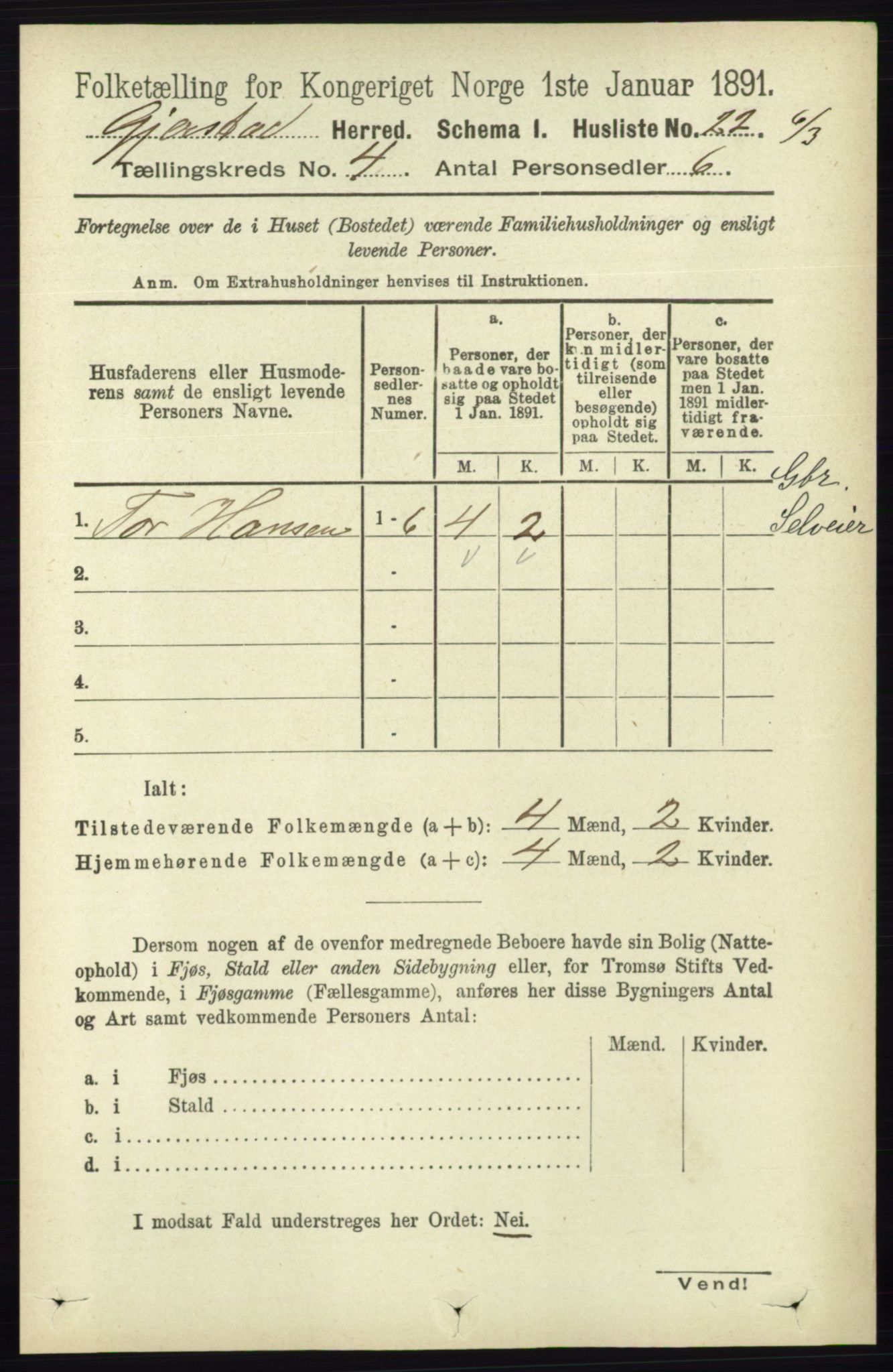 RA, 1891 census for 0911 Gjerstad, 1891, p. 1459