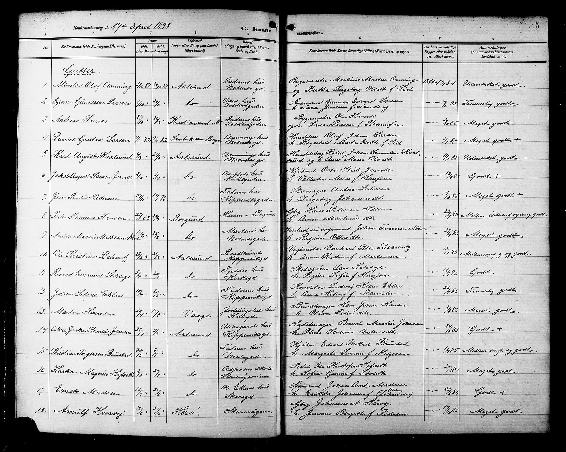 Ministerialprotokoller, klokkerbøker og fødselsregistre - Møre og Romsdal, SAT/A-1454/529/L0469: Parish register (copy) no. 529C06, 1898-1906, p. 5
