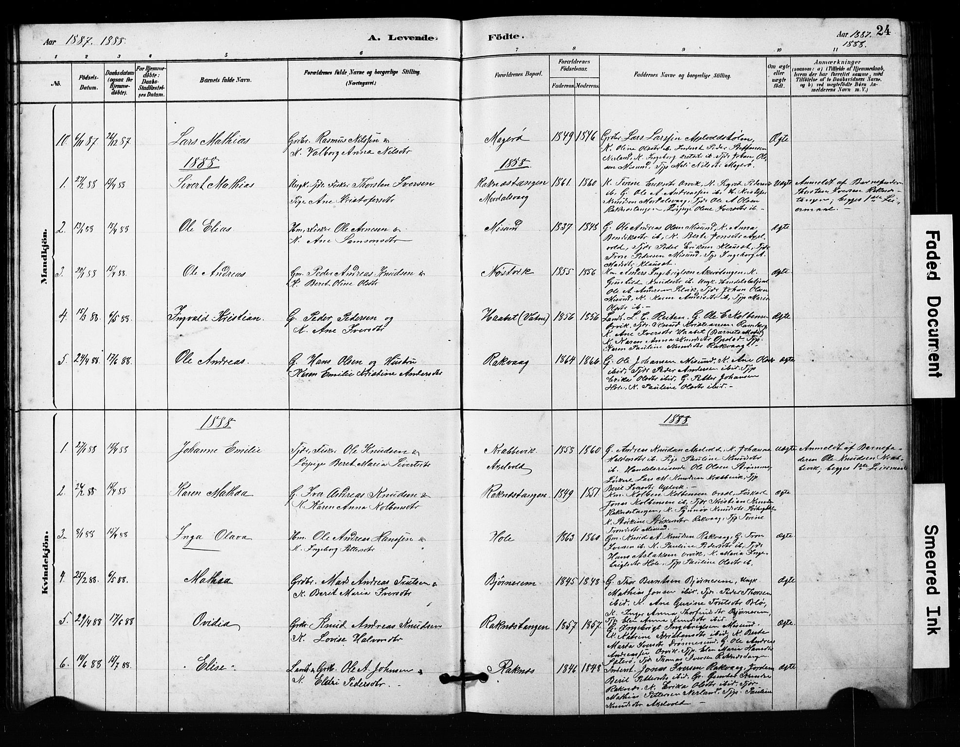 Ministerialprotokoller, klokkerbøker og fødselsregistre - Møre og Romsdal, SAT/A-1454/563/L0737: Parish register (copy) no. 563C01, 1878-1916, p. 24