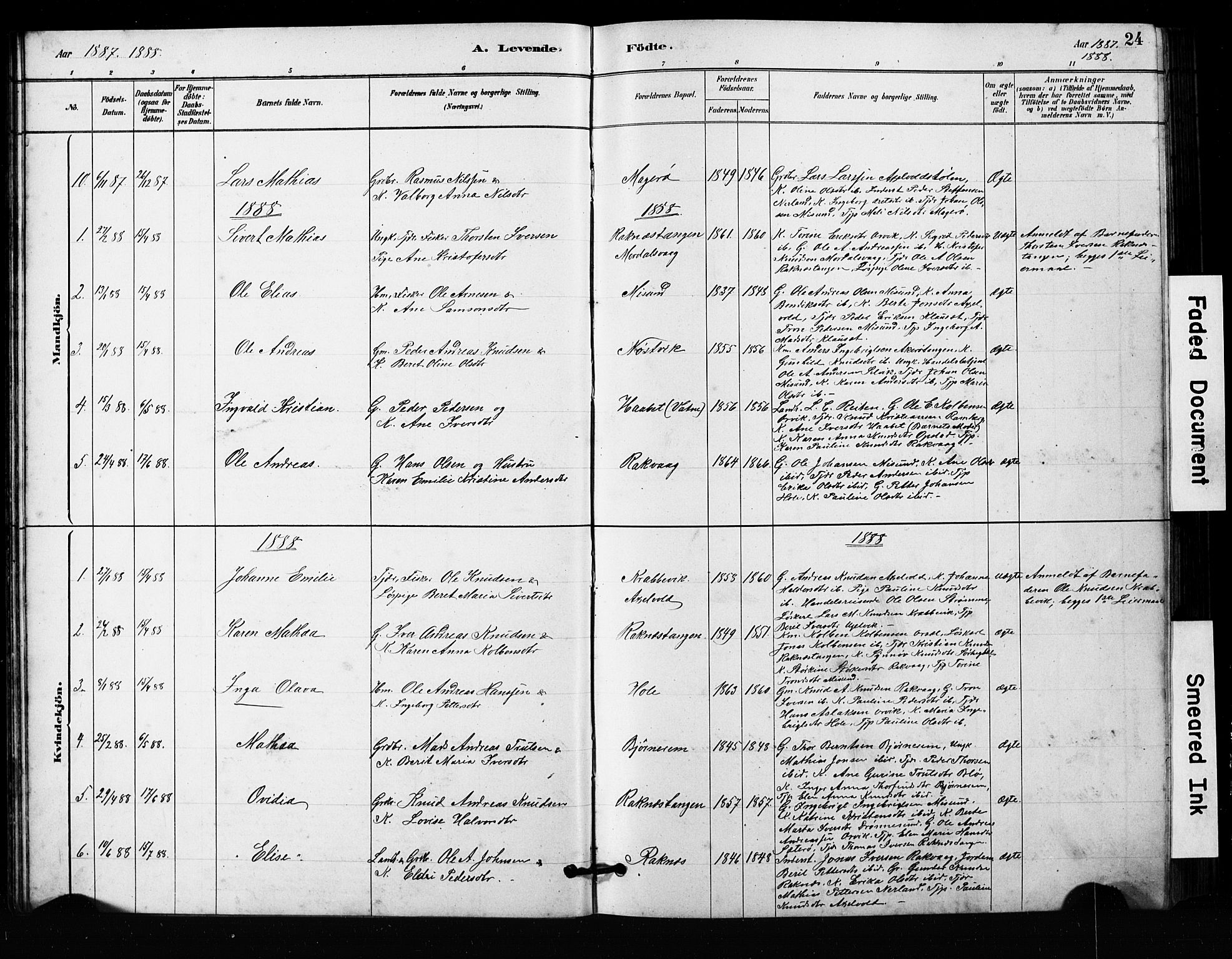 Ministerialprotokoller, klokkerbøker og fødselsregistre - Møre og Romsdal, AV/SAT-A-1454/563/L0737: Parish register (copy) no. 563C01, 1878-1916, p. 24