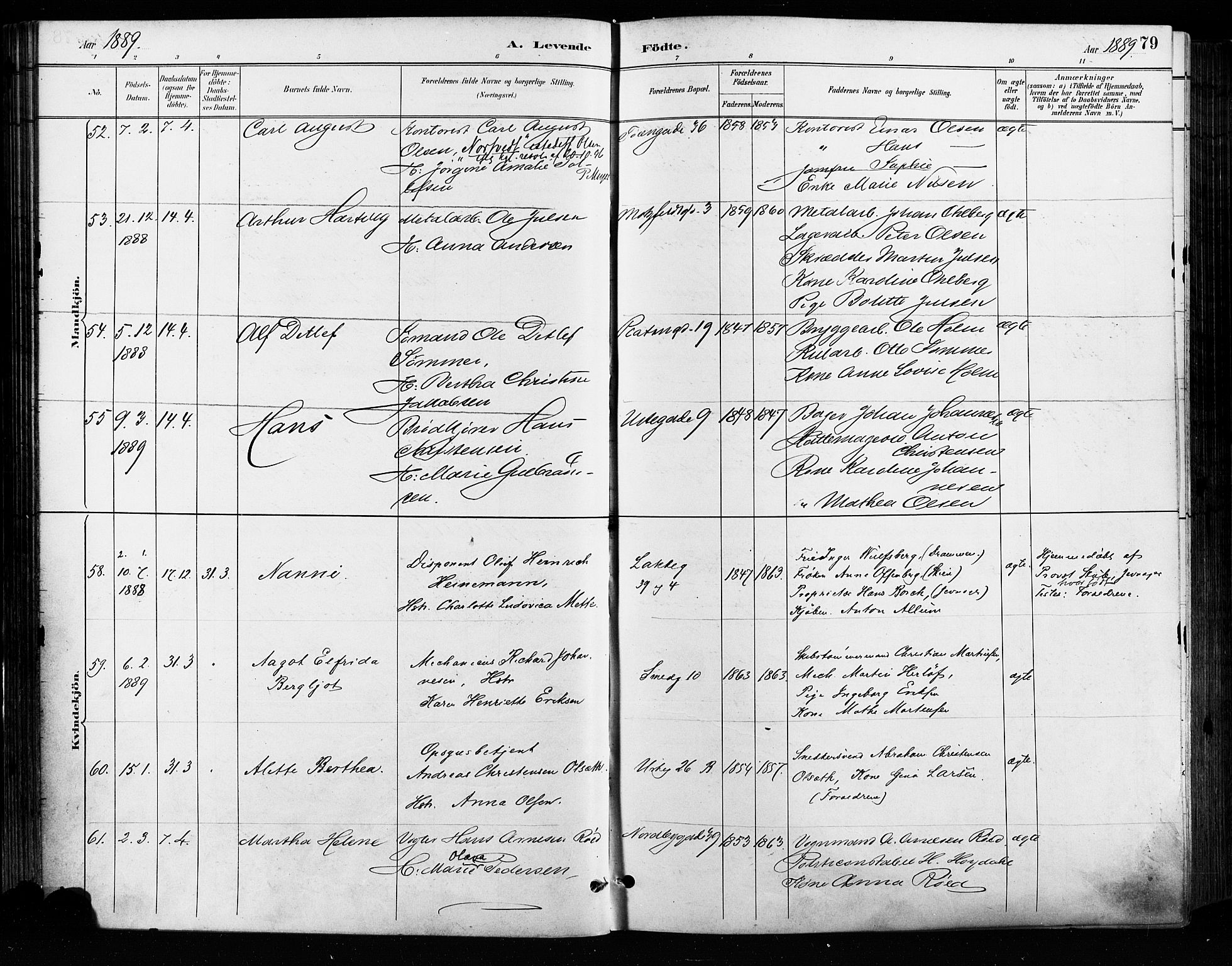 Grønland prestekontor Kirkebøker, SAO/A-10848/F/Fa/L0009: Parish register (official) no. 9, 1888-1893, p. 79