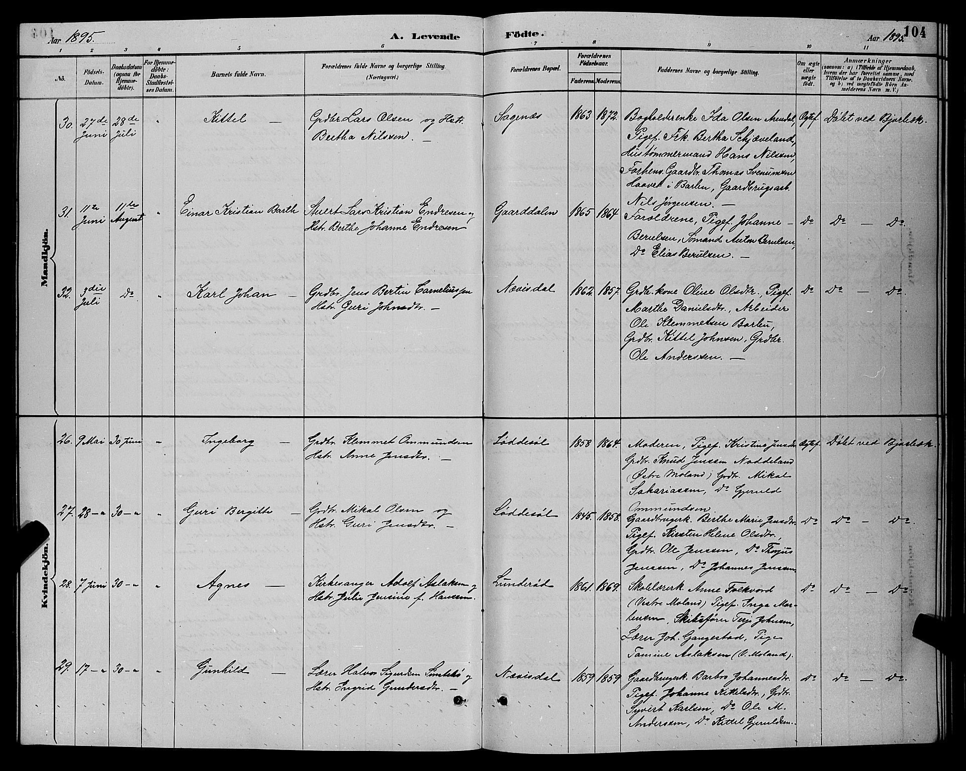 Øyestad sokneprestkontor, AV/SAK-1111-0049/F/Fb/L0009: Parish register (copy) no. B 9, 1886-1896, p. 104