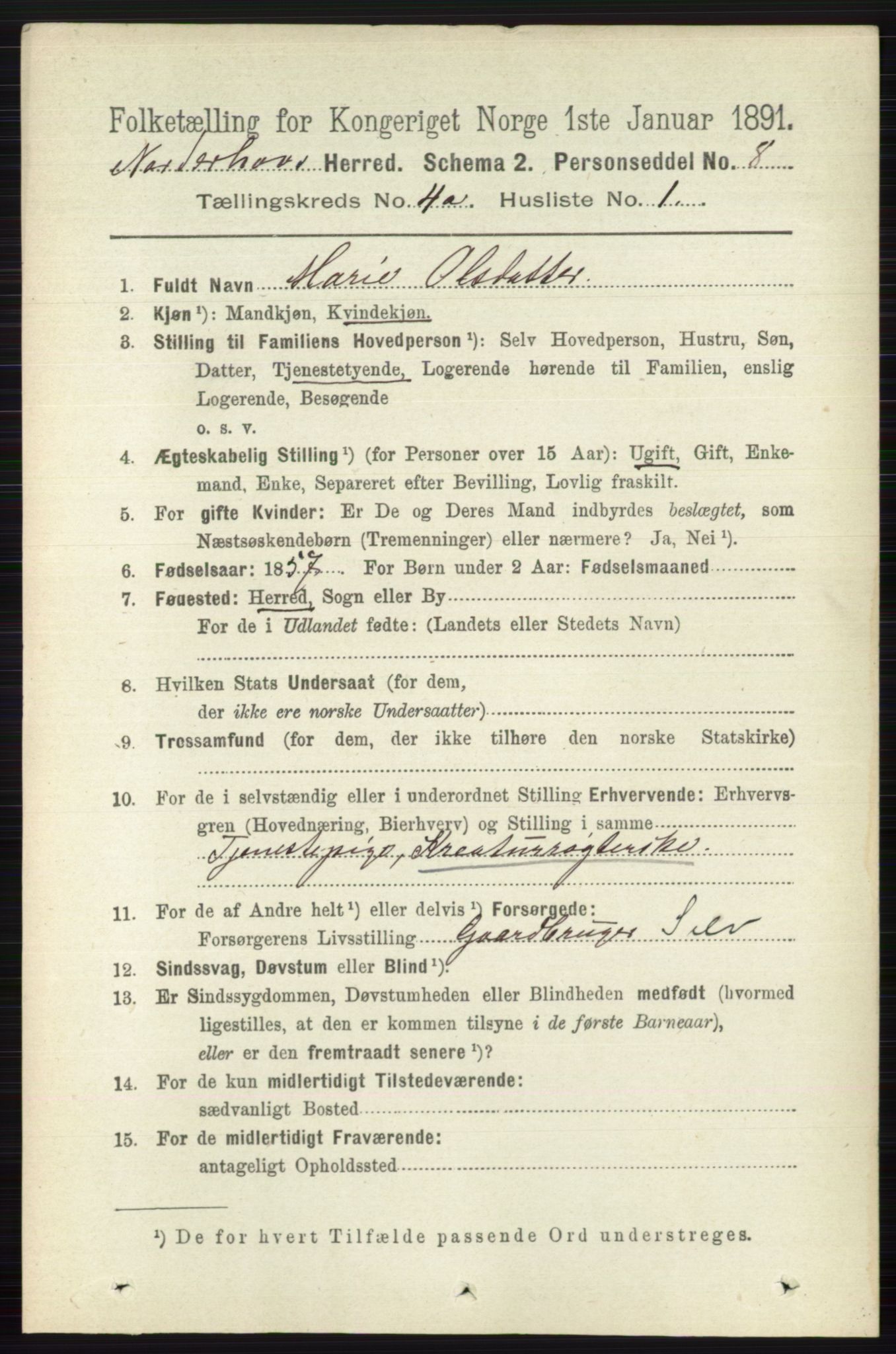 RA, 1891 census for 0613 Norderhov, 1891, p. 1722