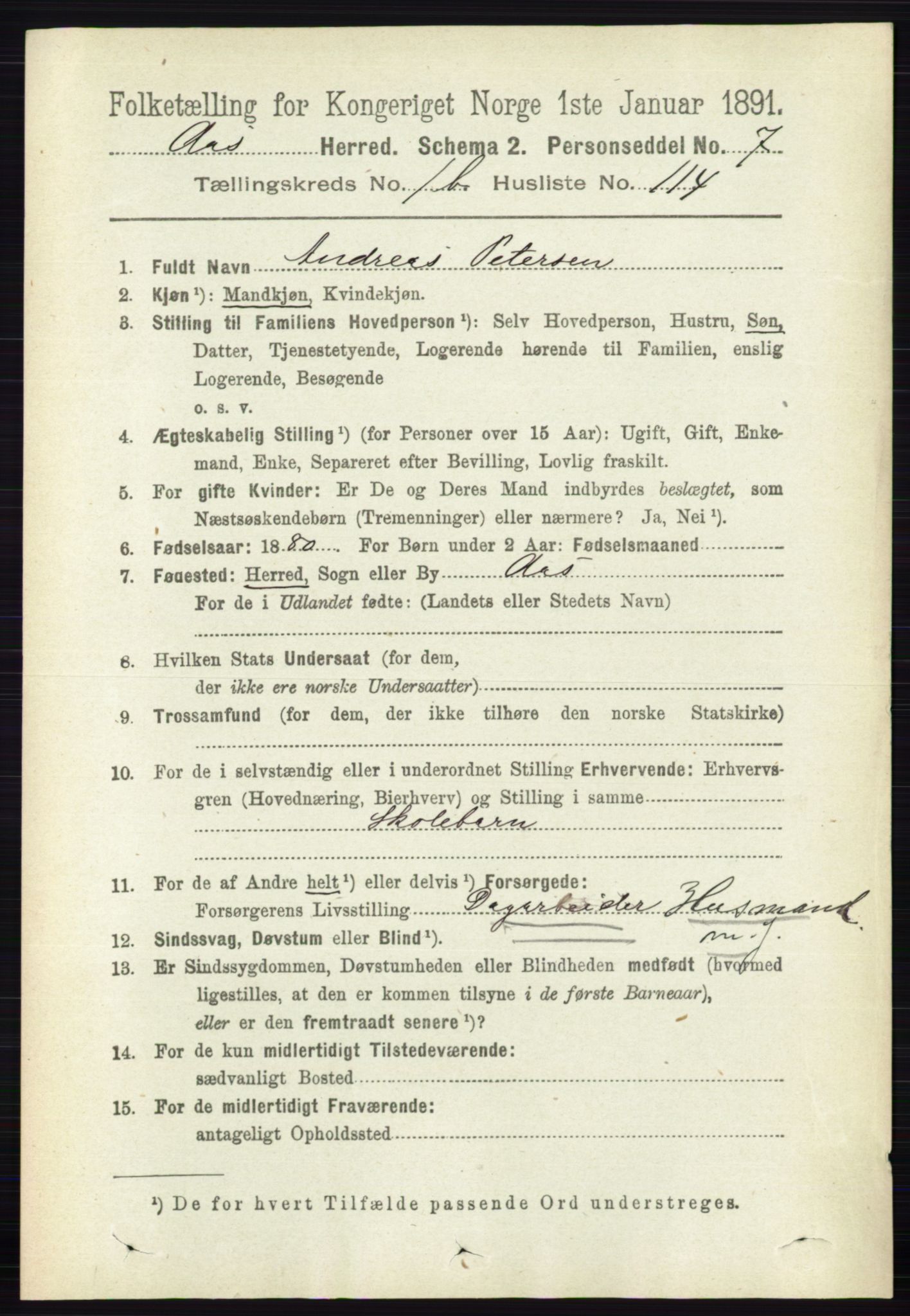 RA, 1891 census for 0214 Ås, 1891, p. 1479