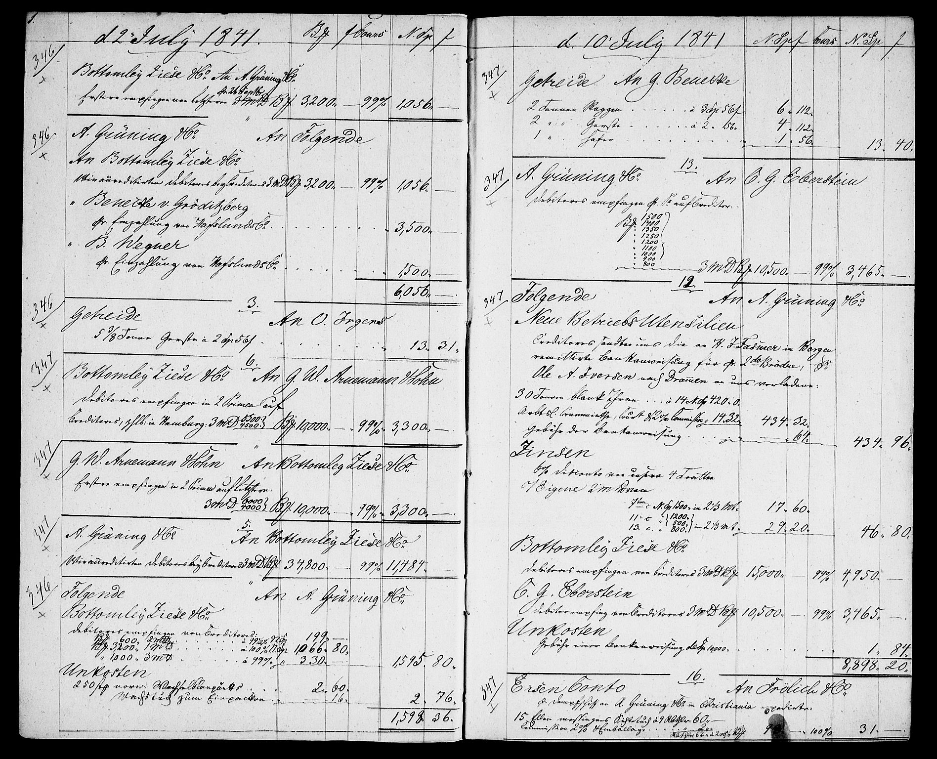 Modums Blaafarveværk, AV/RA-PA-0157/G/Gd/Gda/L0172/0001: -- / Kreditt-journal, 1841-1847, p. 3