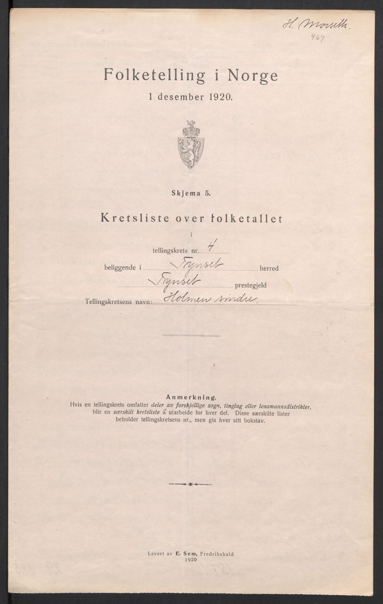 SAH, 1920 census for Tynset, 1920, p. 29