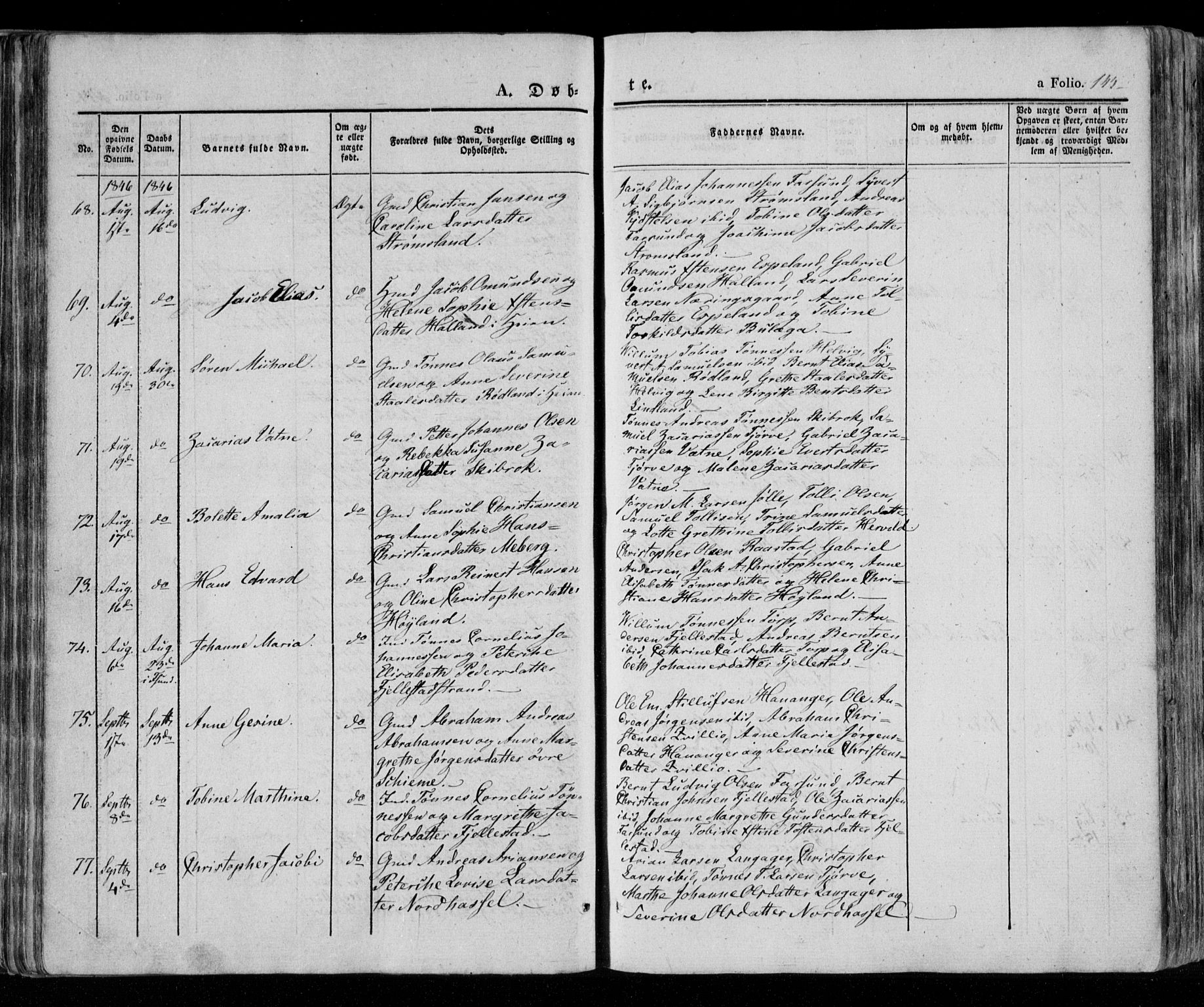 Lista sokneprestkontor, AV/SAK-1111-0027/F/Fa/L0009: Parish register (official) no. A 9, 1835-1846, p. 145