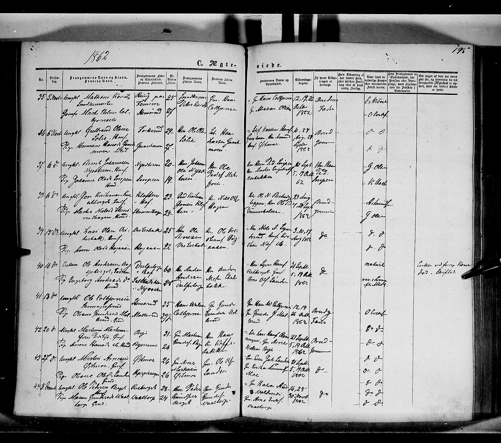 Grue prestekontor, SAH/PREST-036/H/Ha/Haa/L0009: Parish register (official) no. 9, 1859-1863, p. 195