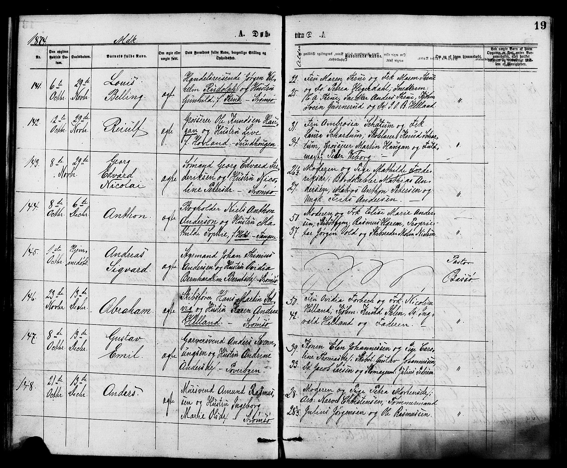 Strømsø kirkebøker, AV/SAKO-A-246/F/Fa/L0019: Parish register (official) no. I 19, 1874-1877, p. 19