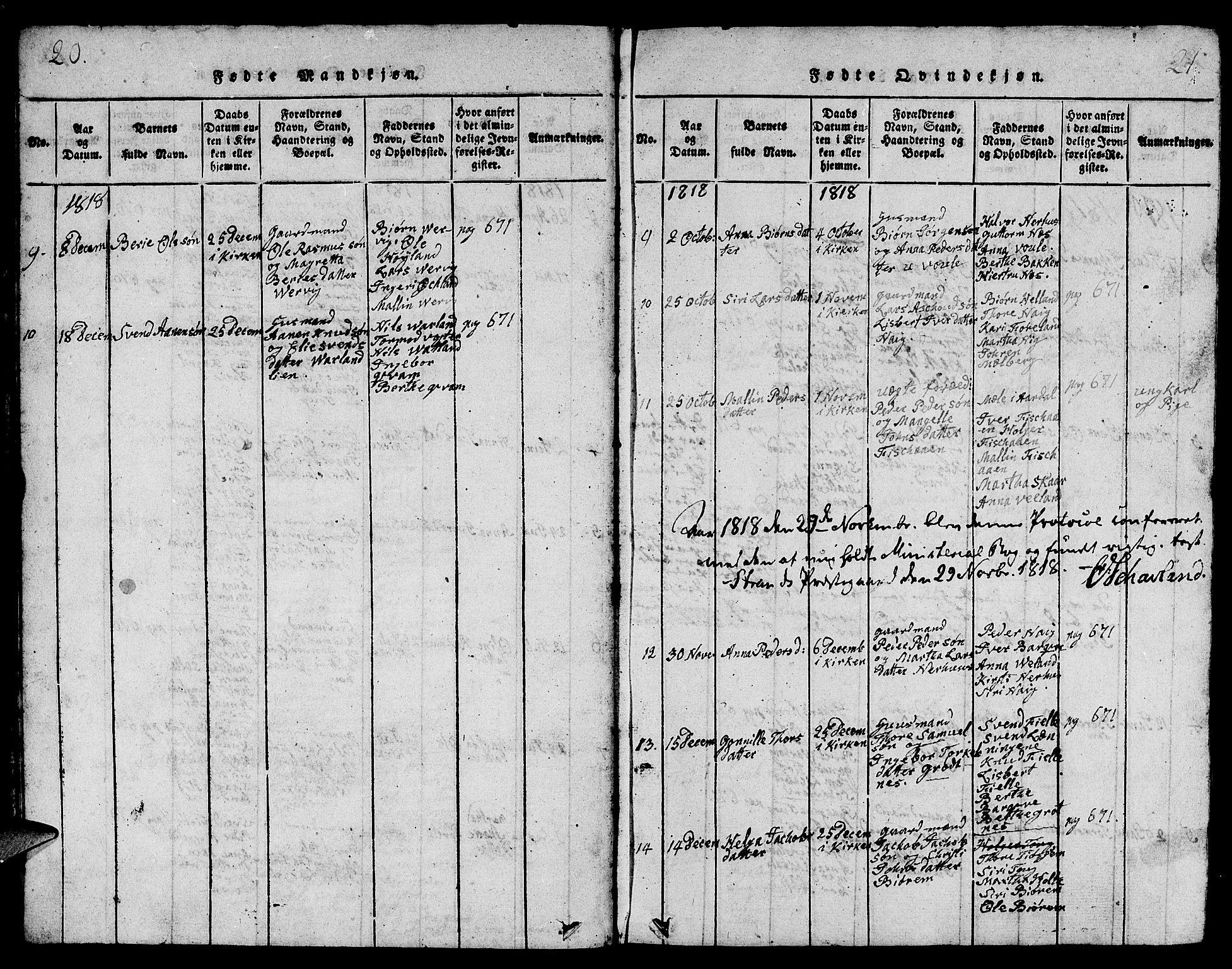 Strand sokneprestkontor, AV/SAST-A-101828/H/Ha/Hab/L0001: Parish register (copy) no. B 1, 1816-1854, p. 20-21