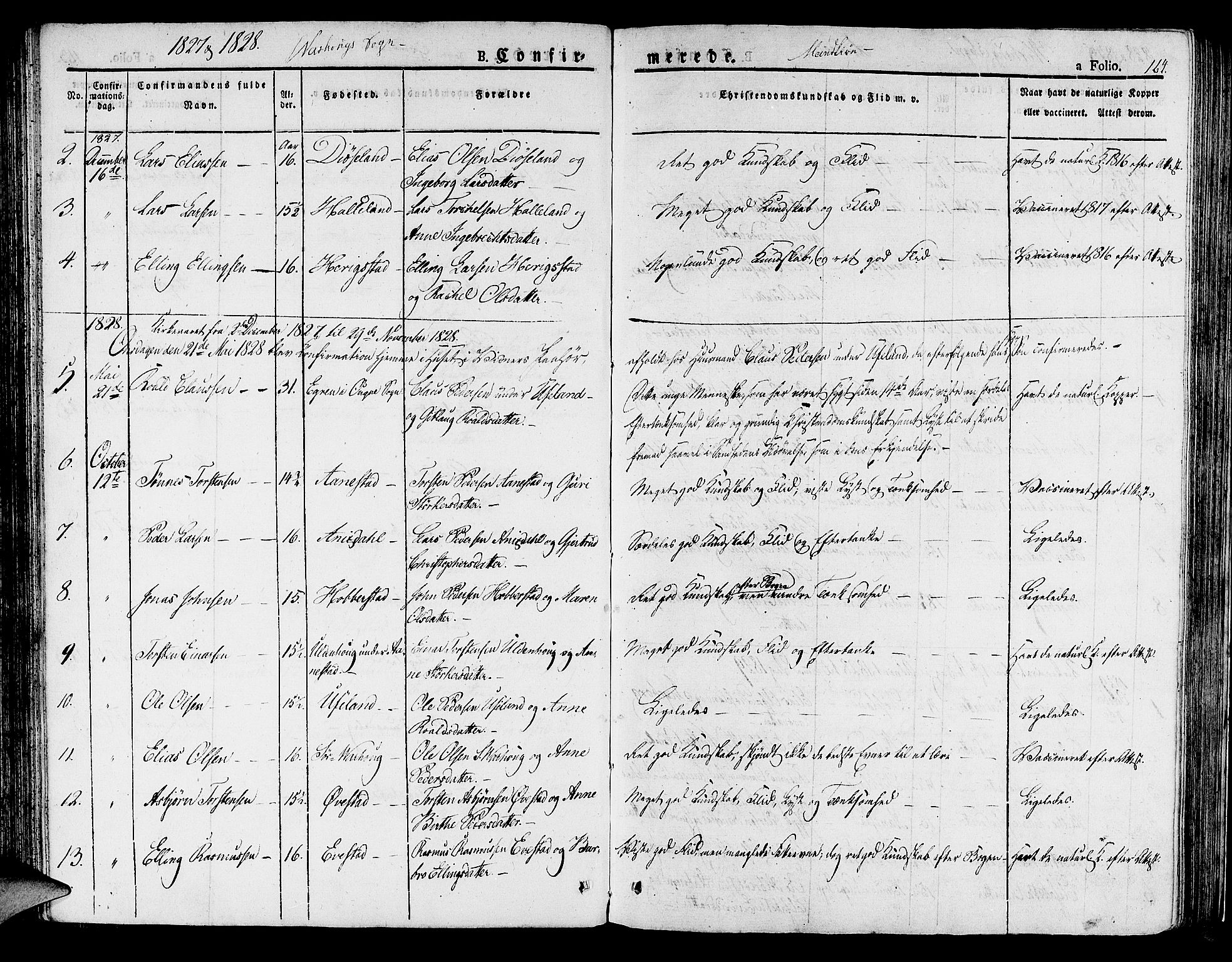 Hå sokneprestkontor, AV/SAST-A-101801/001/30BA/L0004: Parish register (official) no. A 4.1 /2, 1826-1841, p. 164