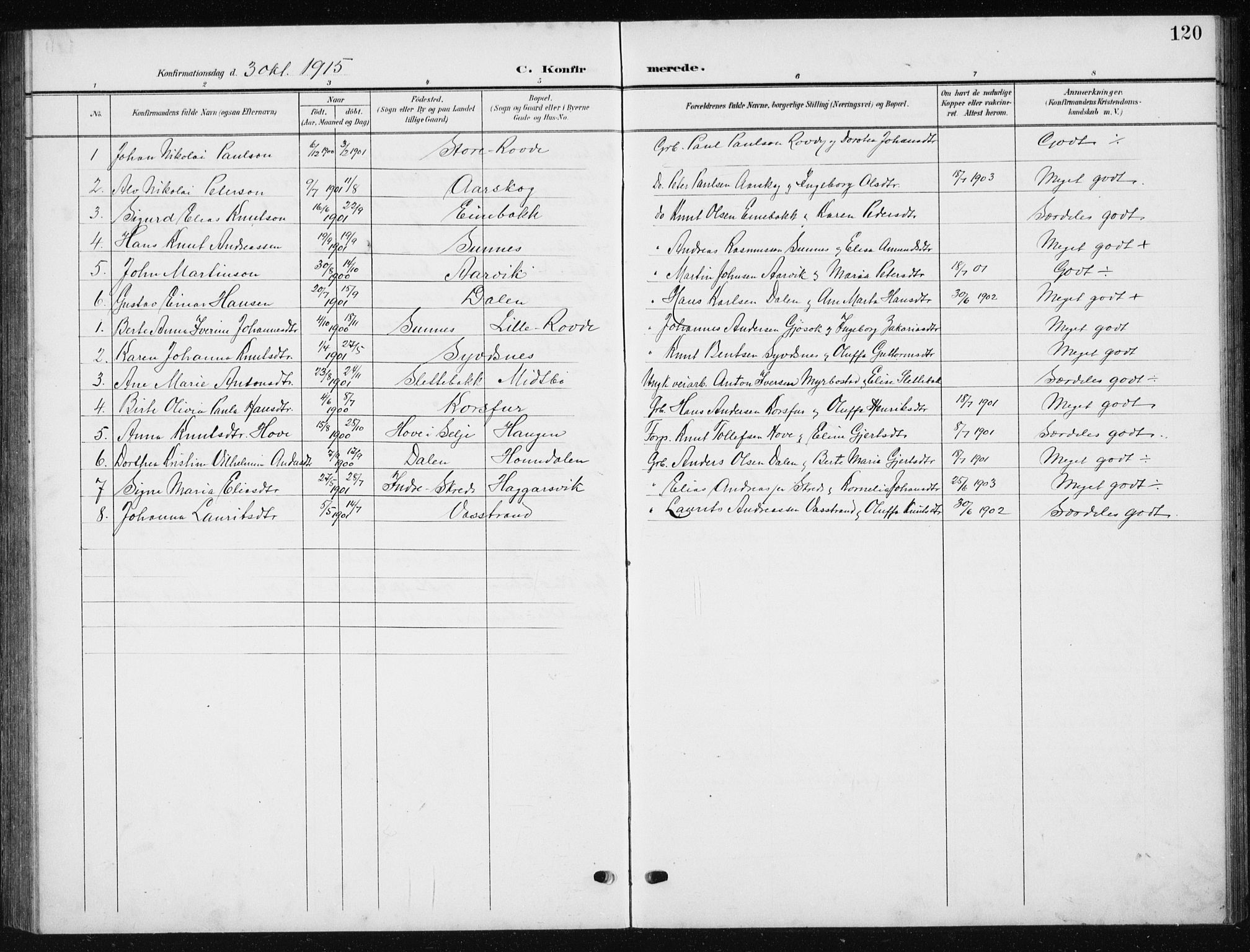 Ministerialprotokoller, klokkerbøker og fødselsregistre - Møre og Romsdal, AV/SAT-A-1454/504/L0061: Parish register (copy) no. 504C03, 1902-1940, p. 120